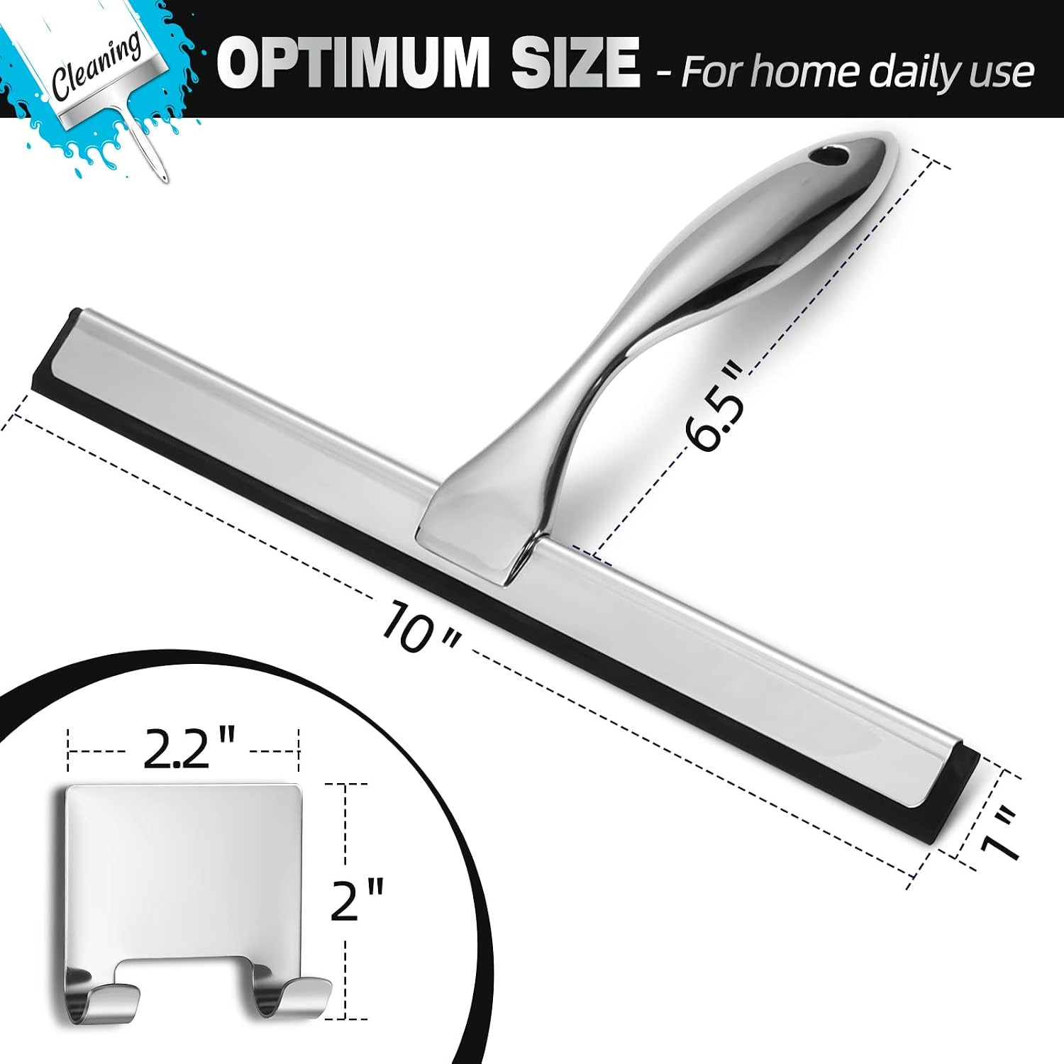 Shower Squeegee, 10-Inch Silver Squeegee, All-Purpose Stainless Steel
