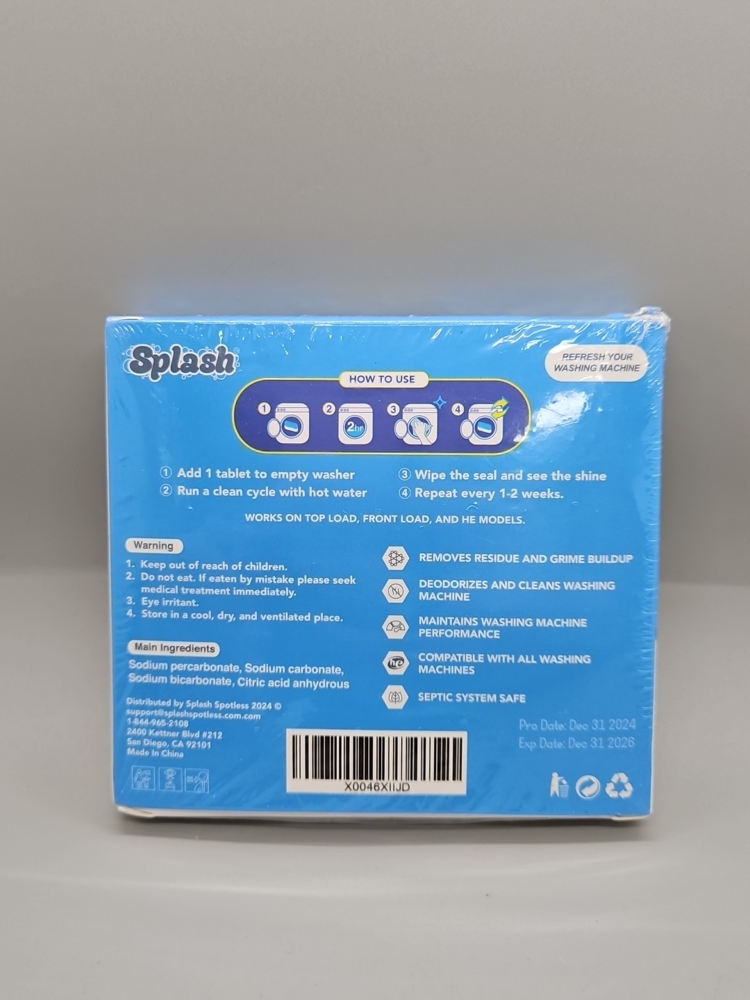 {D26} Splash Spotless Washing Machine Cleaner Deep Cleaning All Washers 6 Tabs