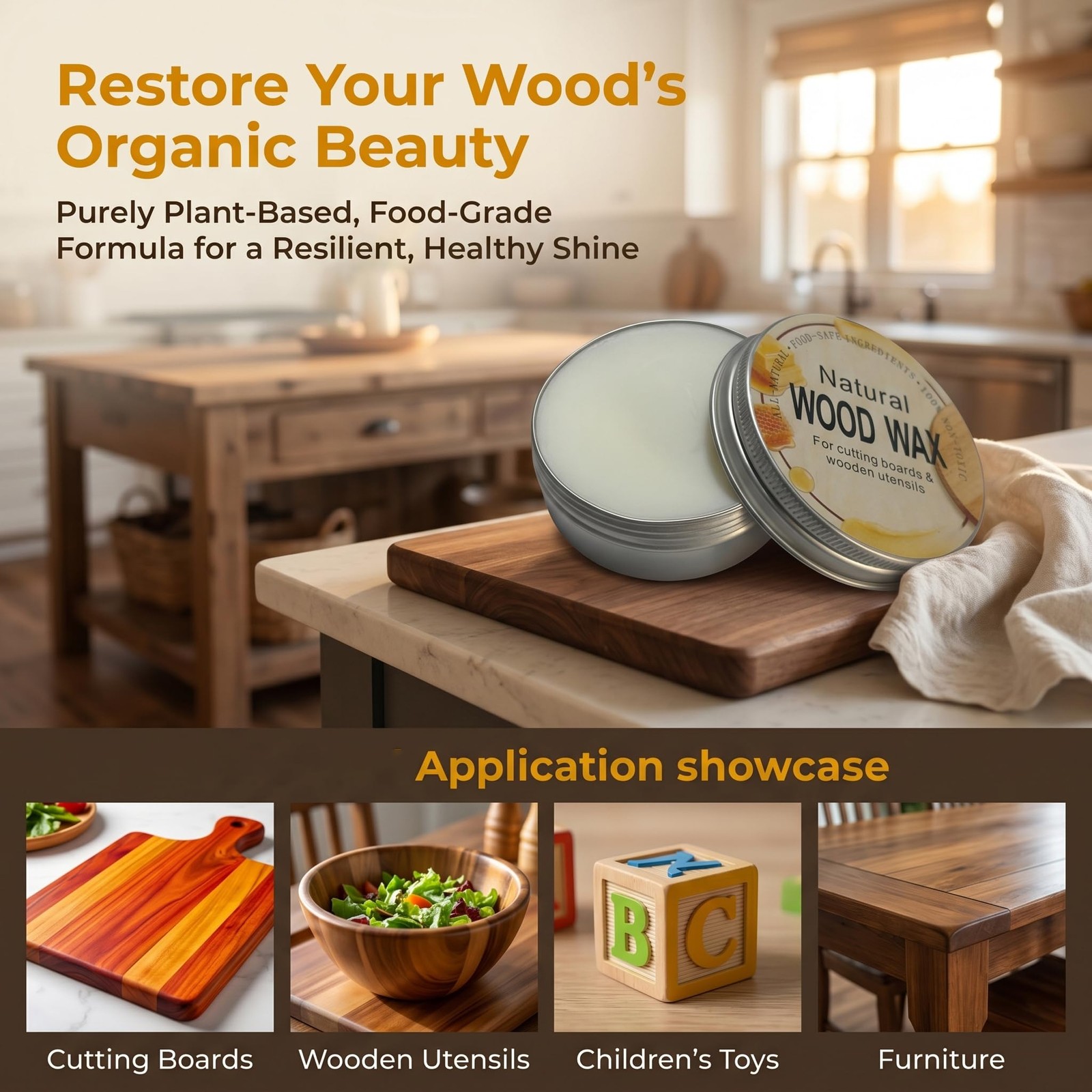2.82 oz Natural Wood Wax for Cutting Boards, Butcher Blocks, Wooden Spoons an…