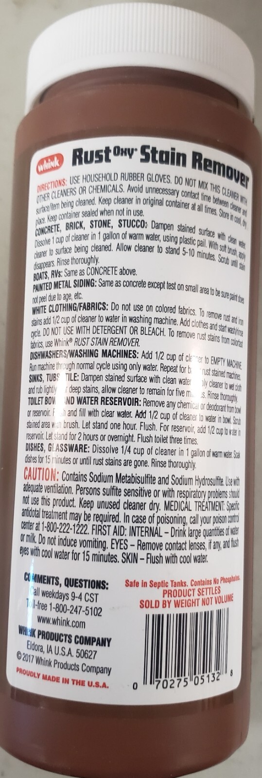 Whink Rust Oxy Stain Remover Multi Surface Powder for Outdoor Stain Removal 36oz