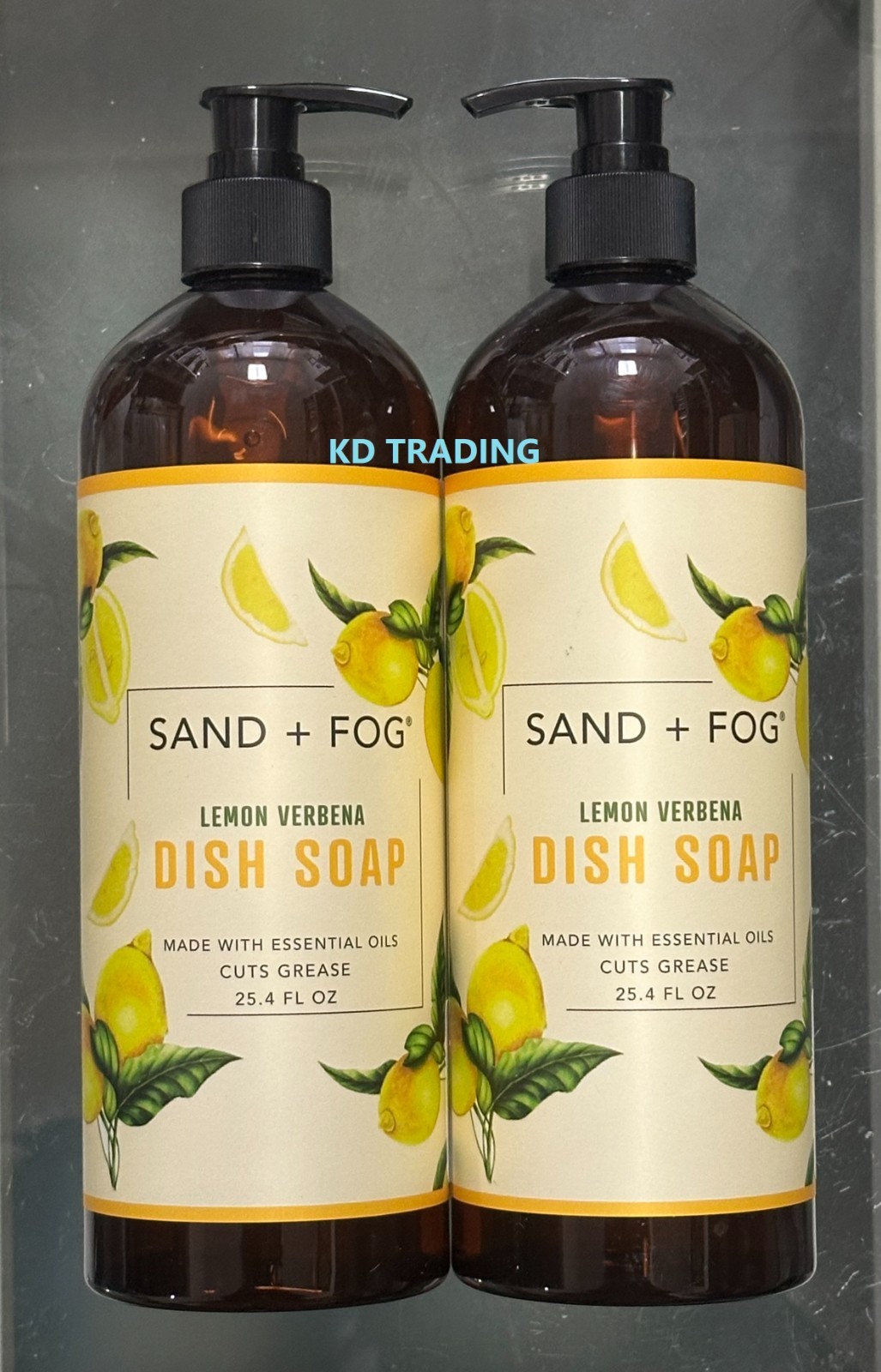 (2-Pack) SAND + FOG™ ~ LEMON VERBENA Scented Essential Oil DISH SOAP Cut Grease