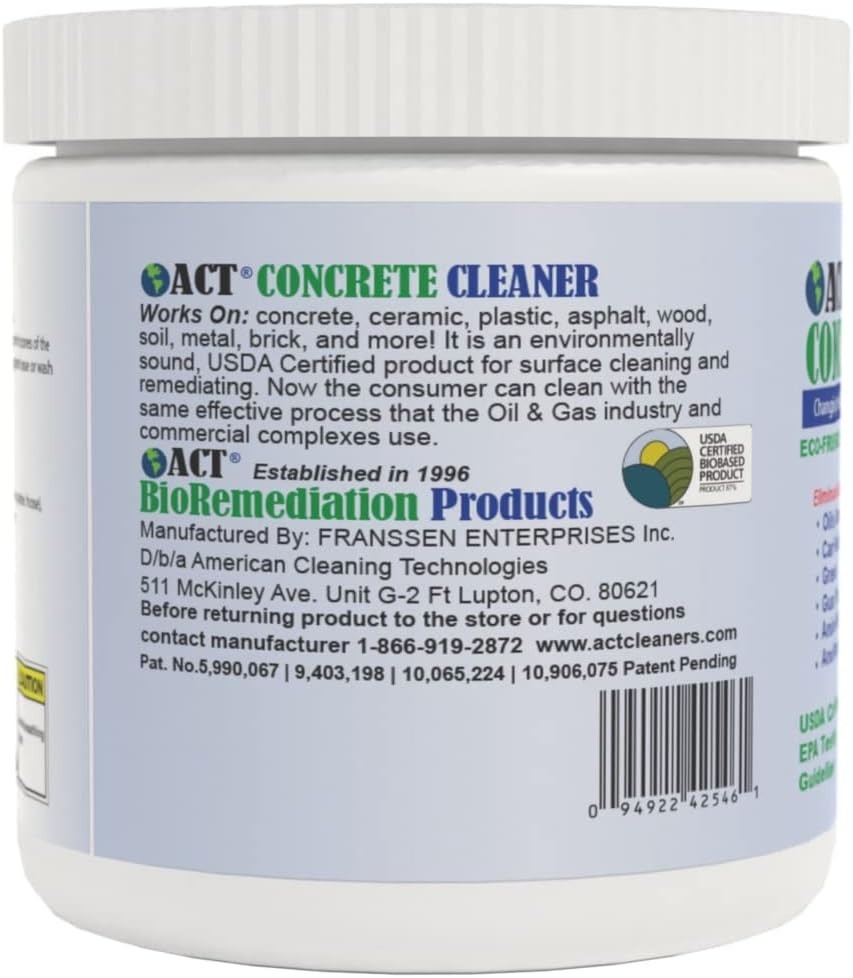 ACT Concrete Cleaner Eco Friendly Dry Powder Oil Stain Remover 8 Oz