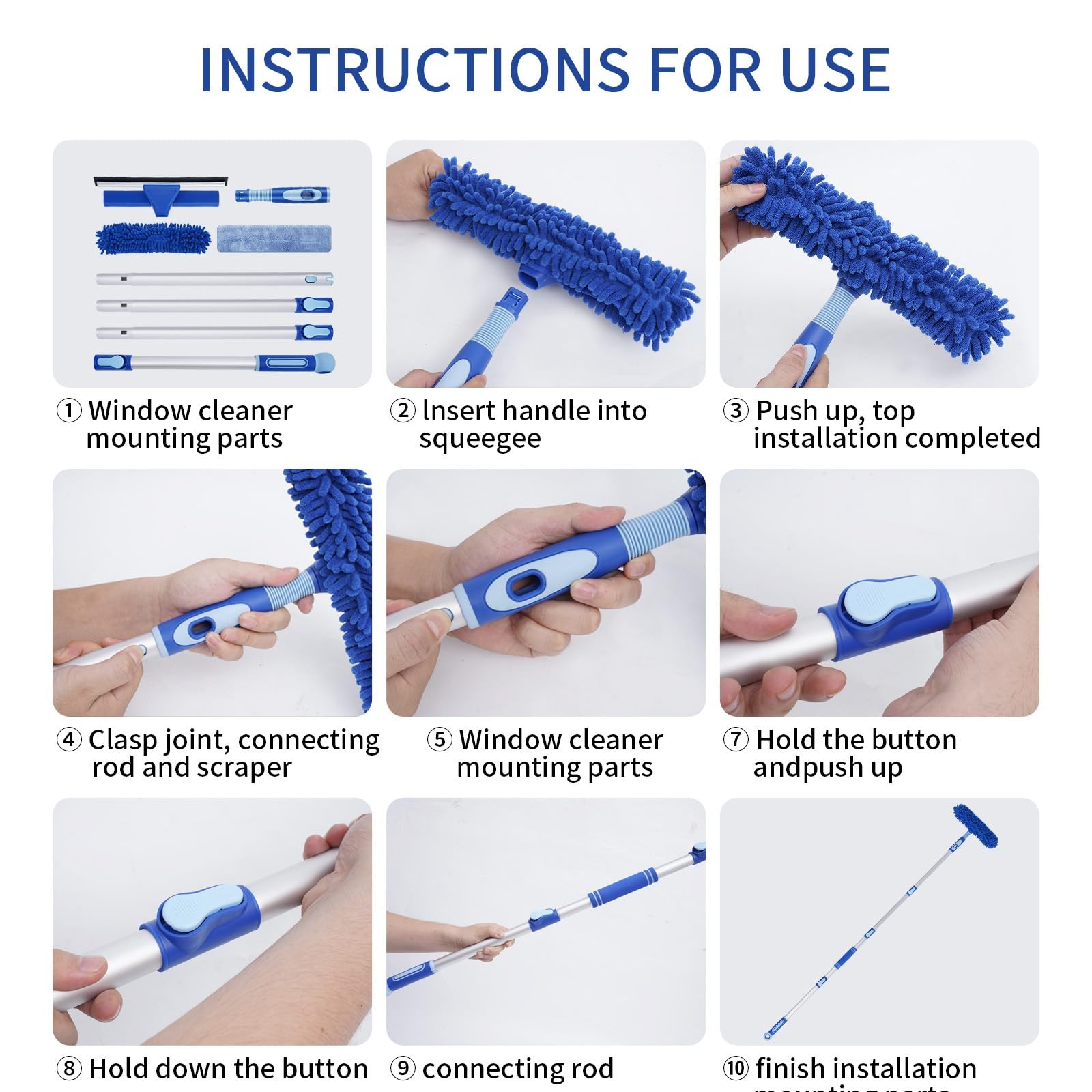 Professional Window Squeegee Kit – 62″ Lightweight Aluminum Pole, 2 in 1 Rota…