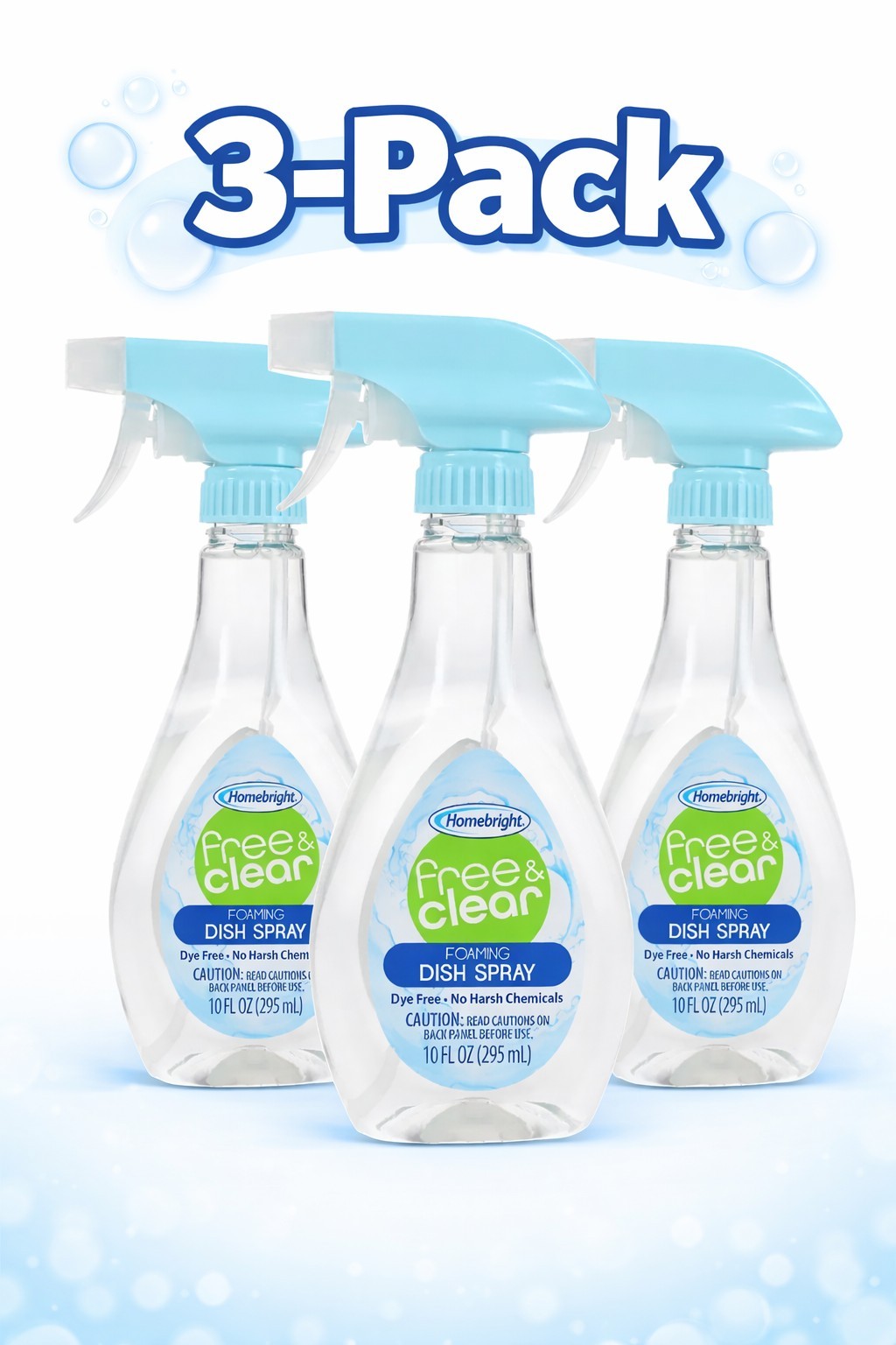 Homebright Free & Clear Foaming Dish Spray, 3 Pack