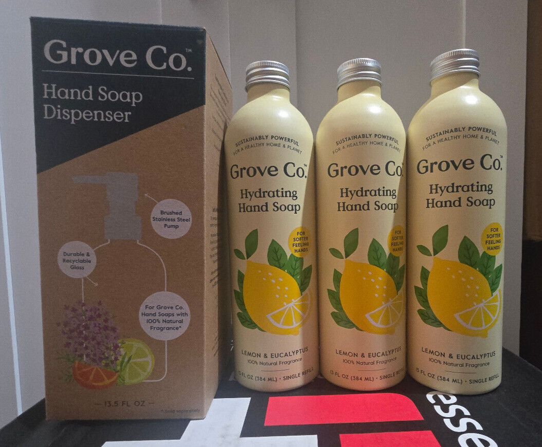 Grove Co. Hydrating Hand Soap Lemon Eucalyptus Reuseable Glass Soap Dispenser
