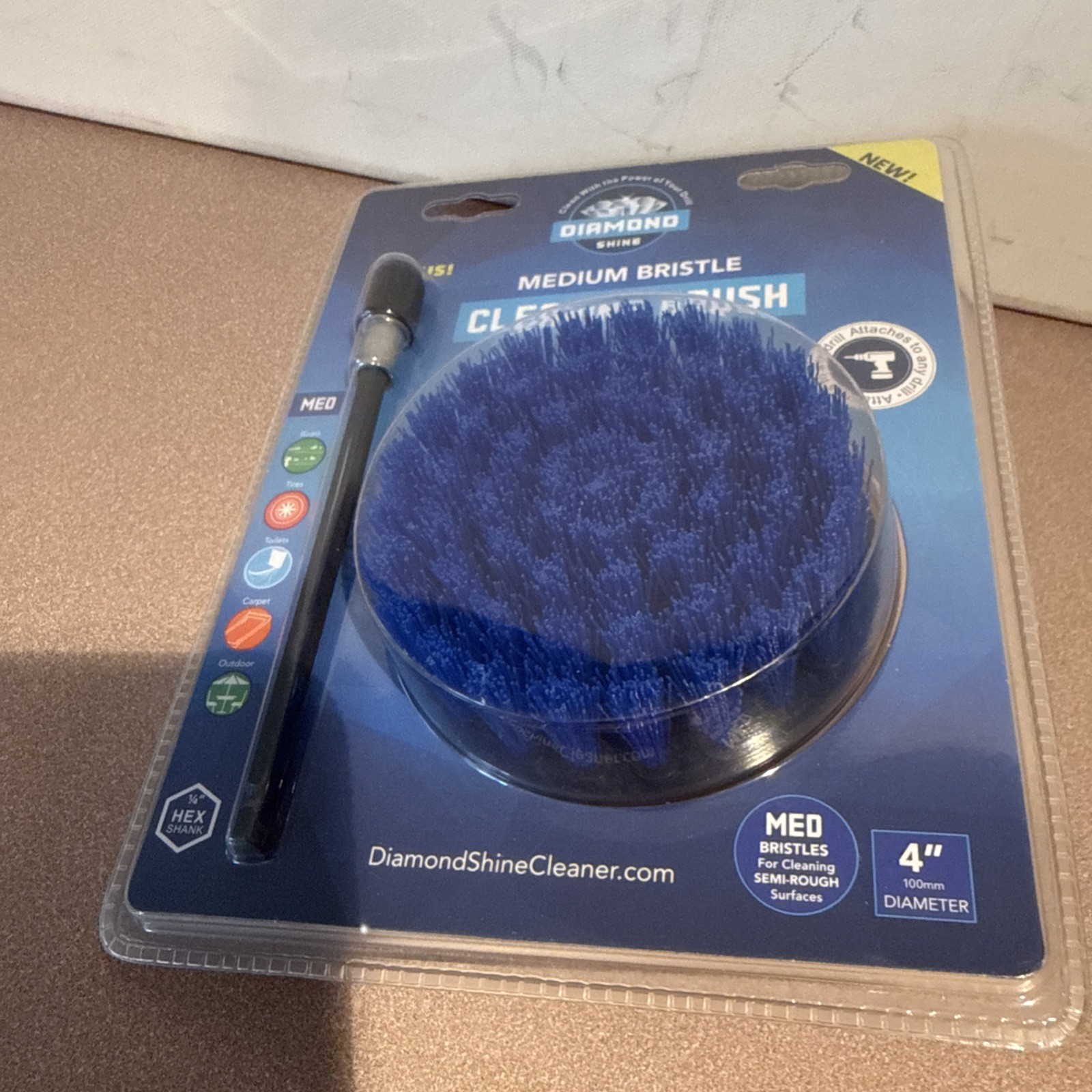 Diamond Shine 3.5″ Inch Corner Drill Brush for Scrubbing and Cleaning w/ 6″ Ext