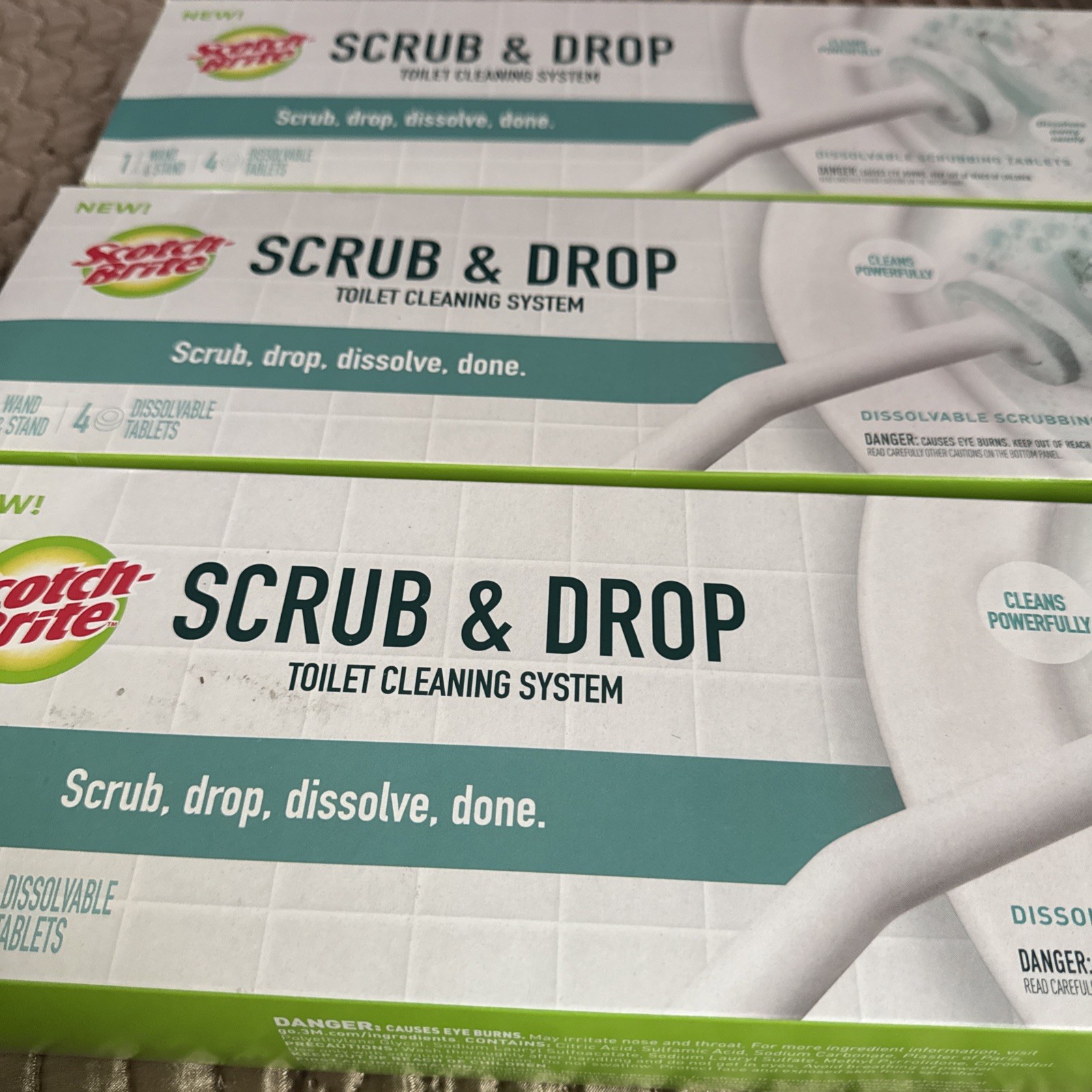 3 PACK – Scotch Brite Scrub & Drop Toilet Cleaning System 2 WANDS & 8 REFILLS