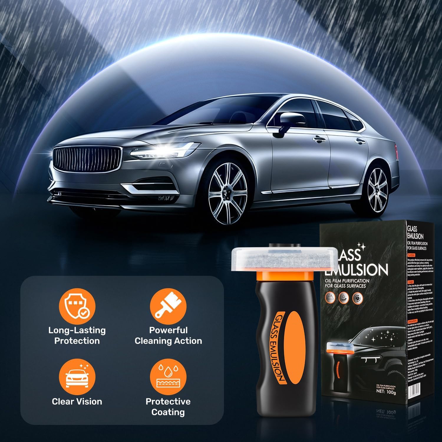 Glass Oil Film Remover for Car, Glass Emulsion Cleaner, Cleaning Board Removes
