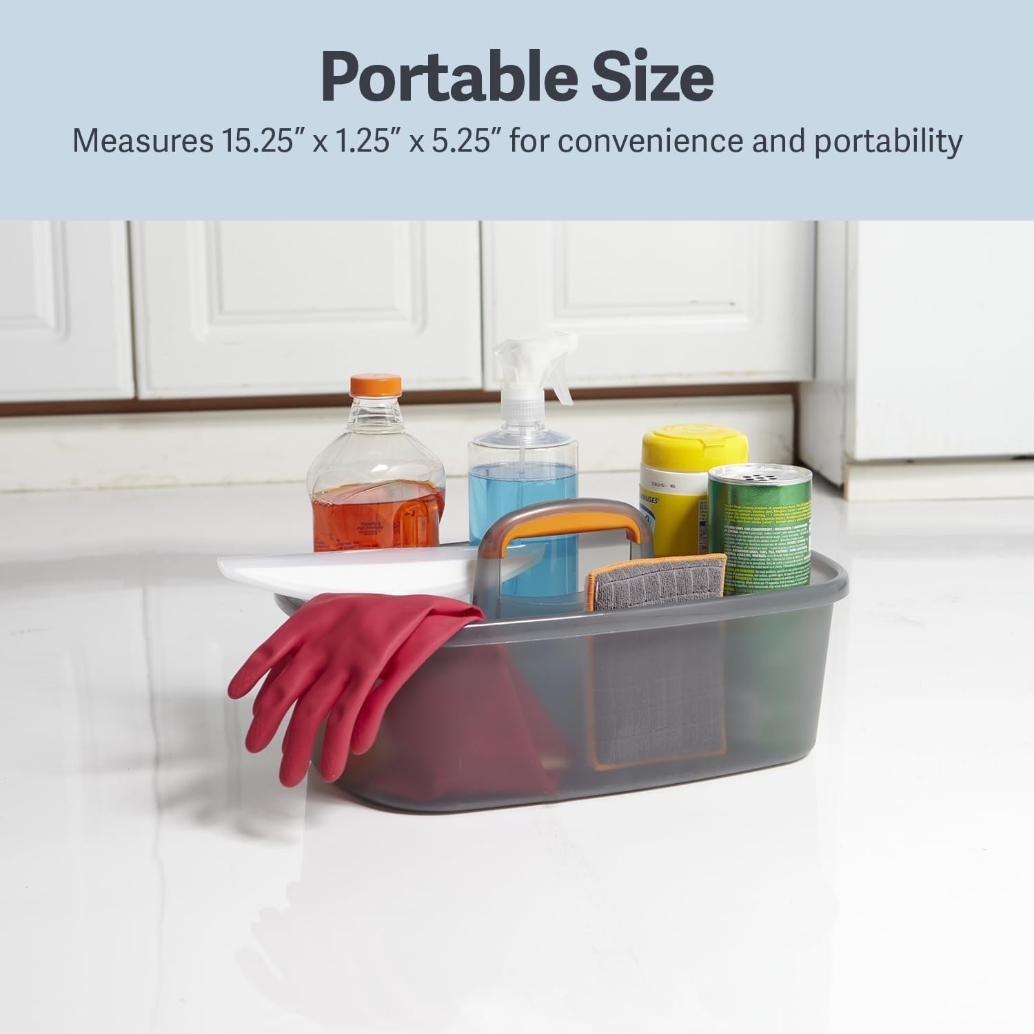Compact Gray Cleaning Caddy with Easy Grip Handle – Ideal for Storage or Travel