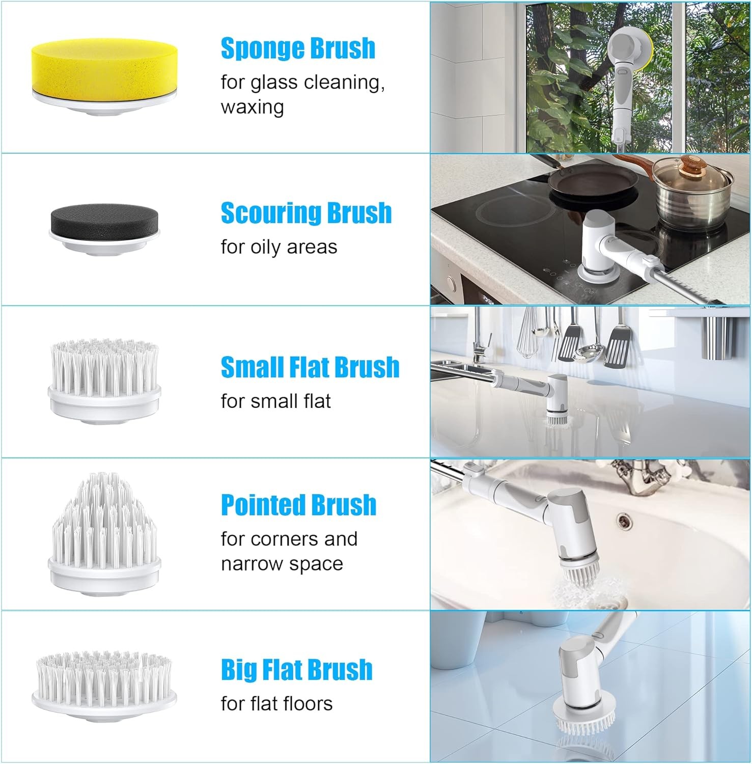 Electric Spin Scrubber 308 RPM, 2000mAh, 90min Run Time, 6 Brush Heads