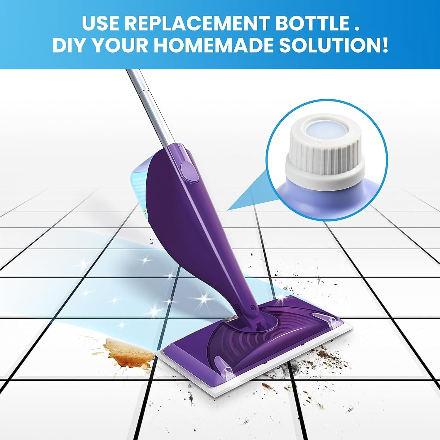 Refillable 17 FL OZ HDPE Cleaning Bottle for Swiffer WetJet – No Spill Design