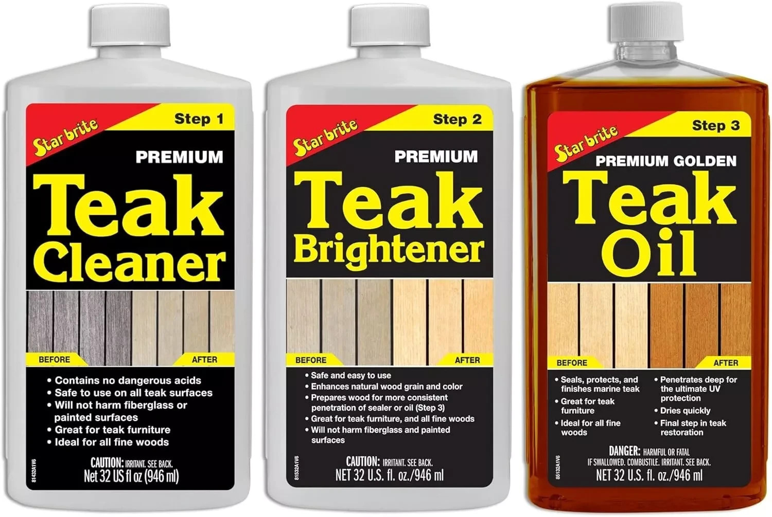 STAR BRITE Premium Teak Care Kit – Marine Grade Teak Cleaner, Brightener