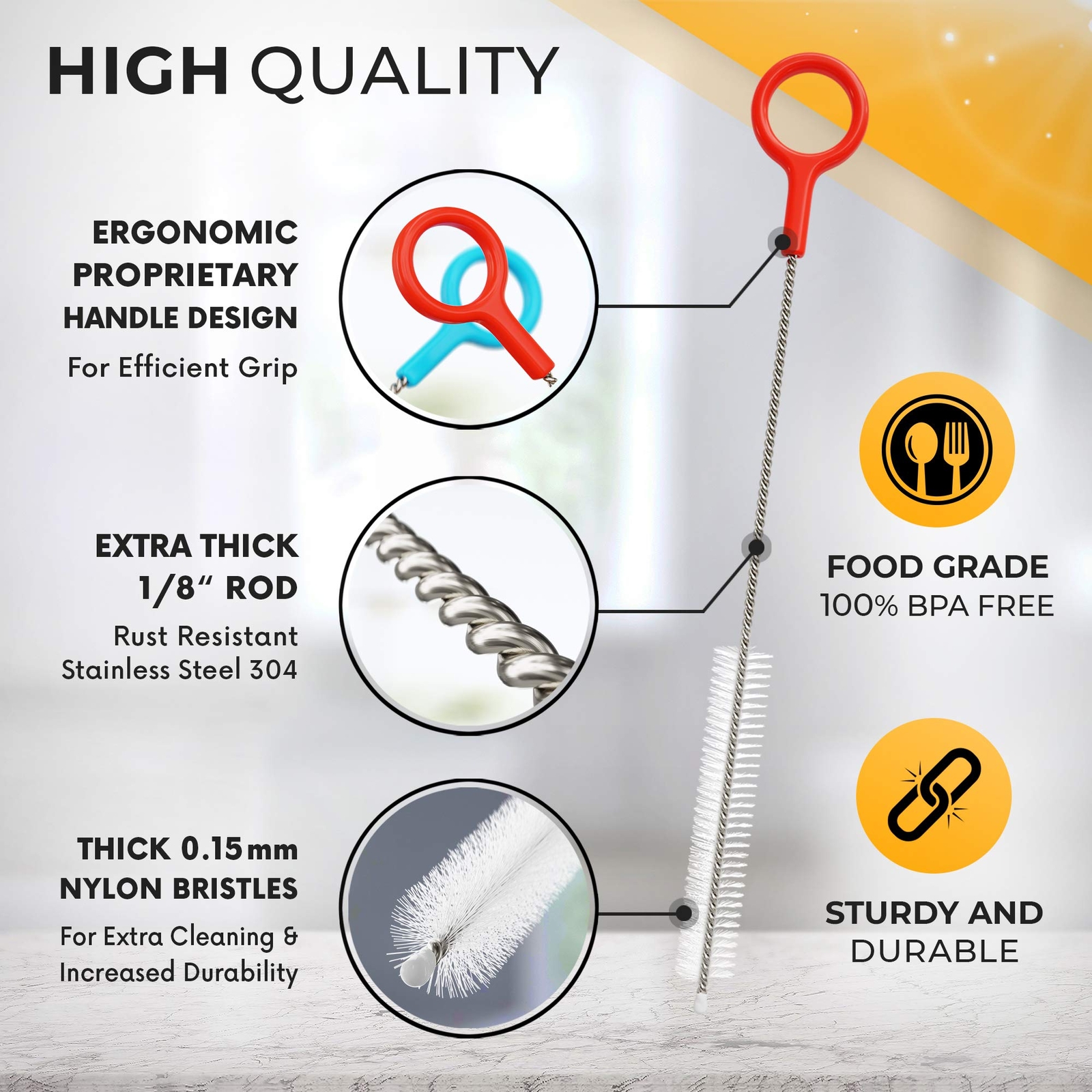Four-Piece Heavy Duty Cleaning Brushes Set Ideal for Straws and Small Spaces