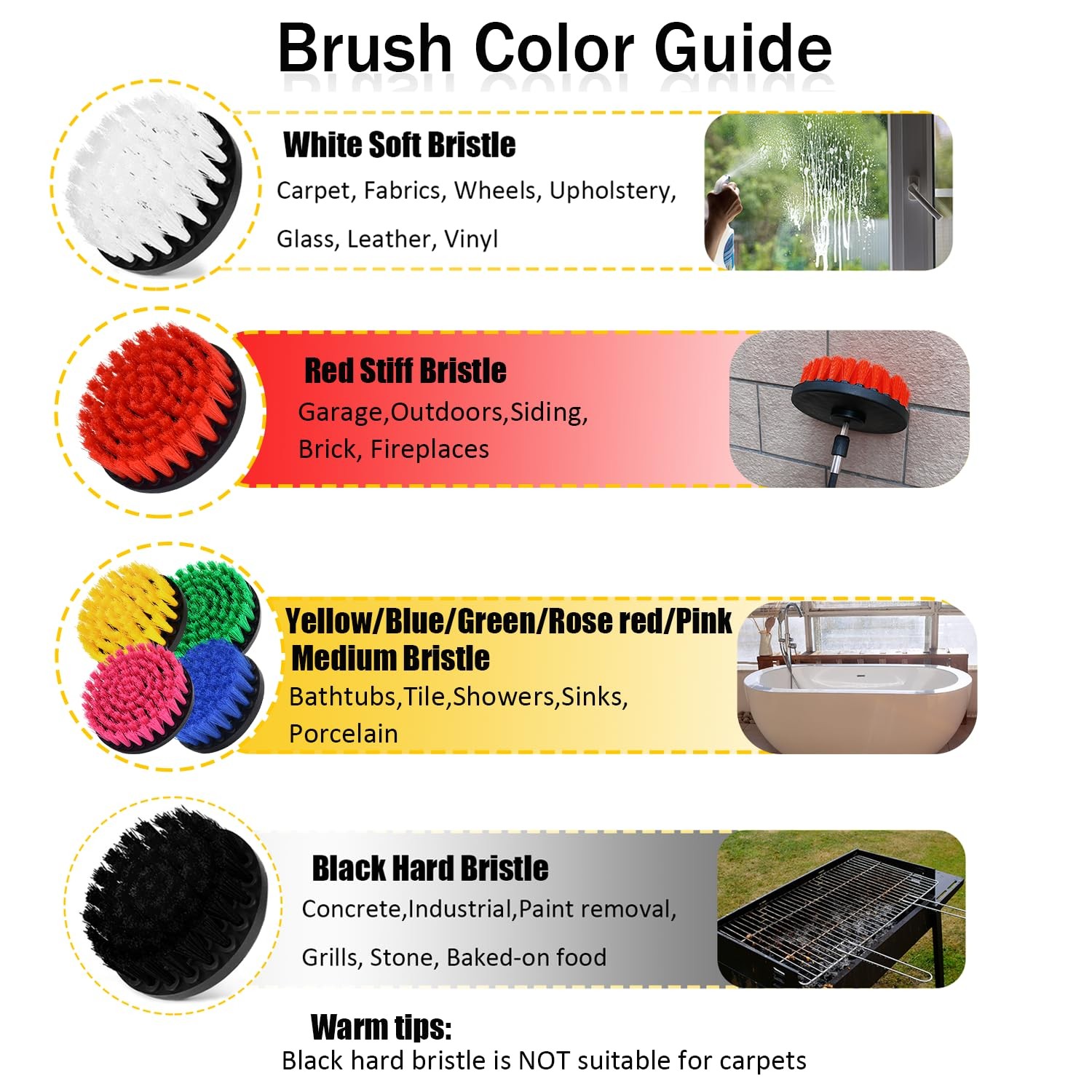 8PCS Drill Brush Attachment Set Power Scrubber Kit for Tile Tub Bathroom Floor