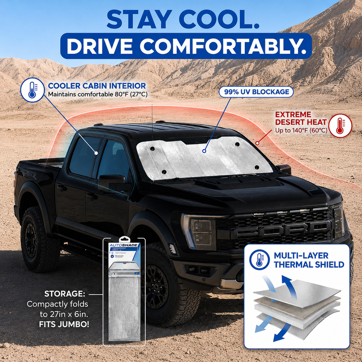 LUBECH Heavy Duty Hand Wipes, 6-Pack + Free Jumbo Accordion Windshield Sunshade.