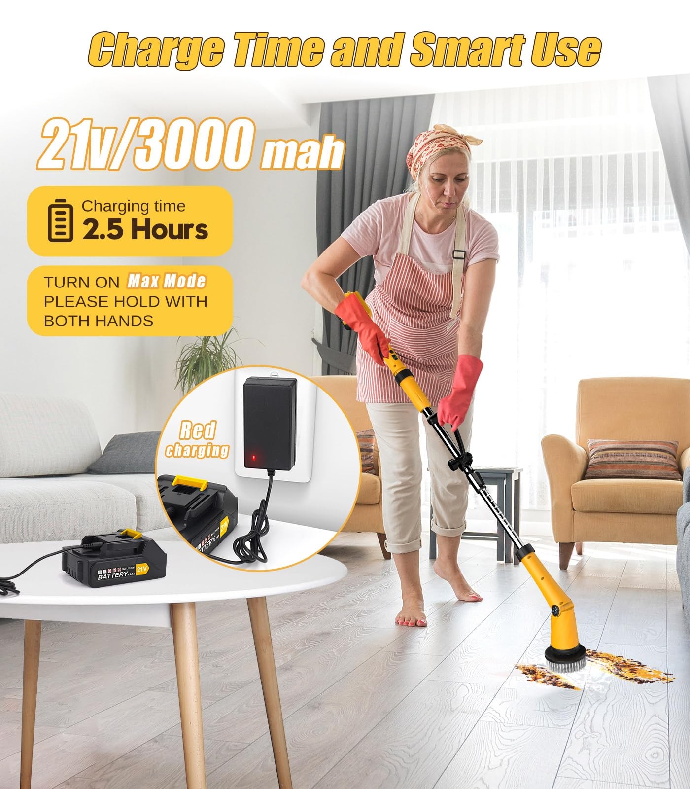 Electric Spin Scrubber Extra Large Brush Q3,6000 mAh Best Battery Power Scrub…