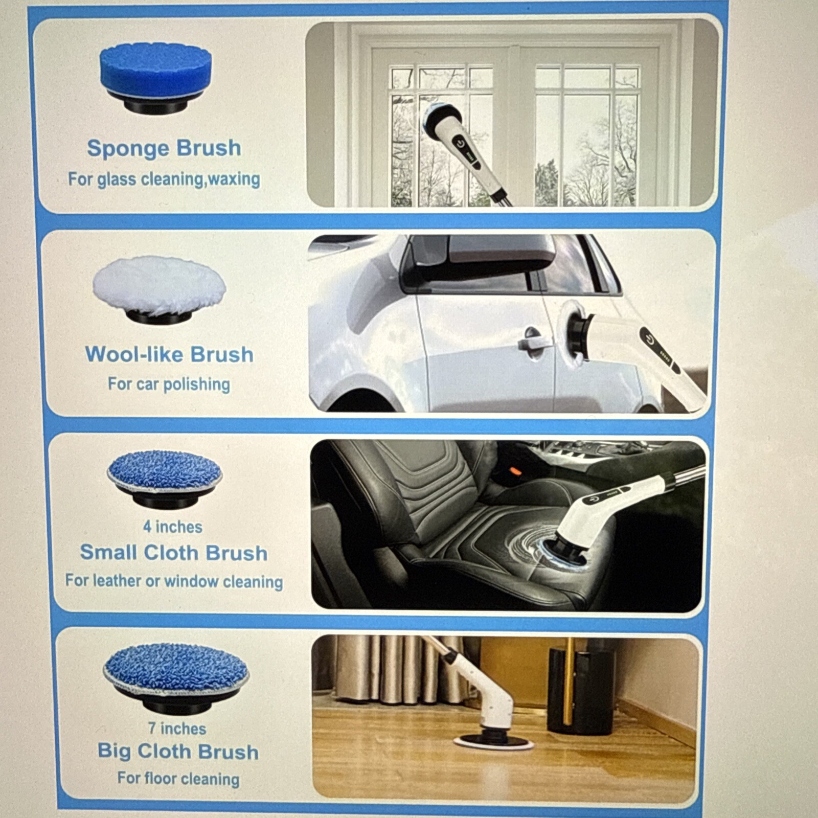 Leebein Electric Spin Scrubber, Cordless Cleaning with 8 Replaceable Brushes NEW
