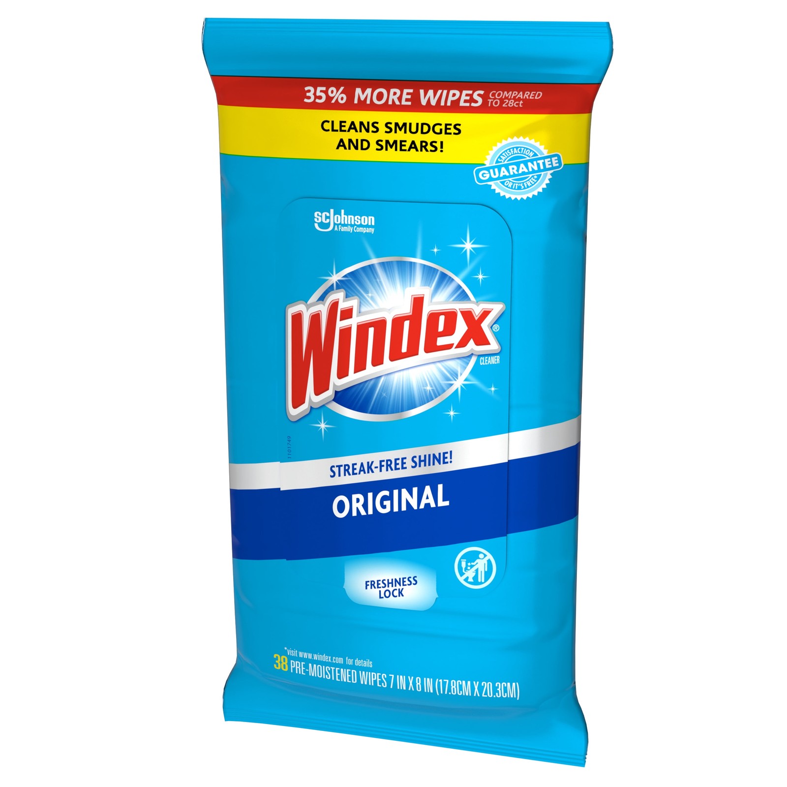 Windex Glass and Surface Pre-Moistened Wipes, Original, 38 Count (Pack of 6)