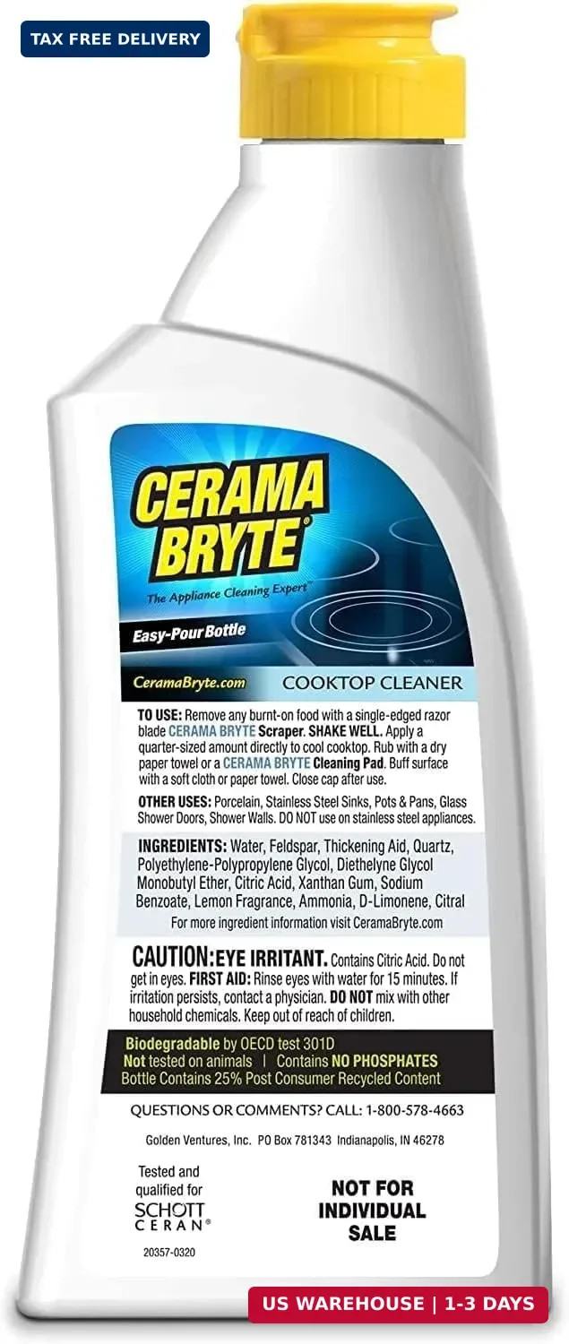 Cerama Bryte Glass Cooktop Cleaner Bundle, 18 oz Bottle & 10 Pads