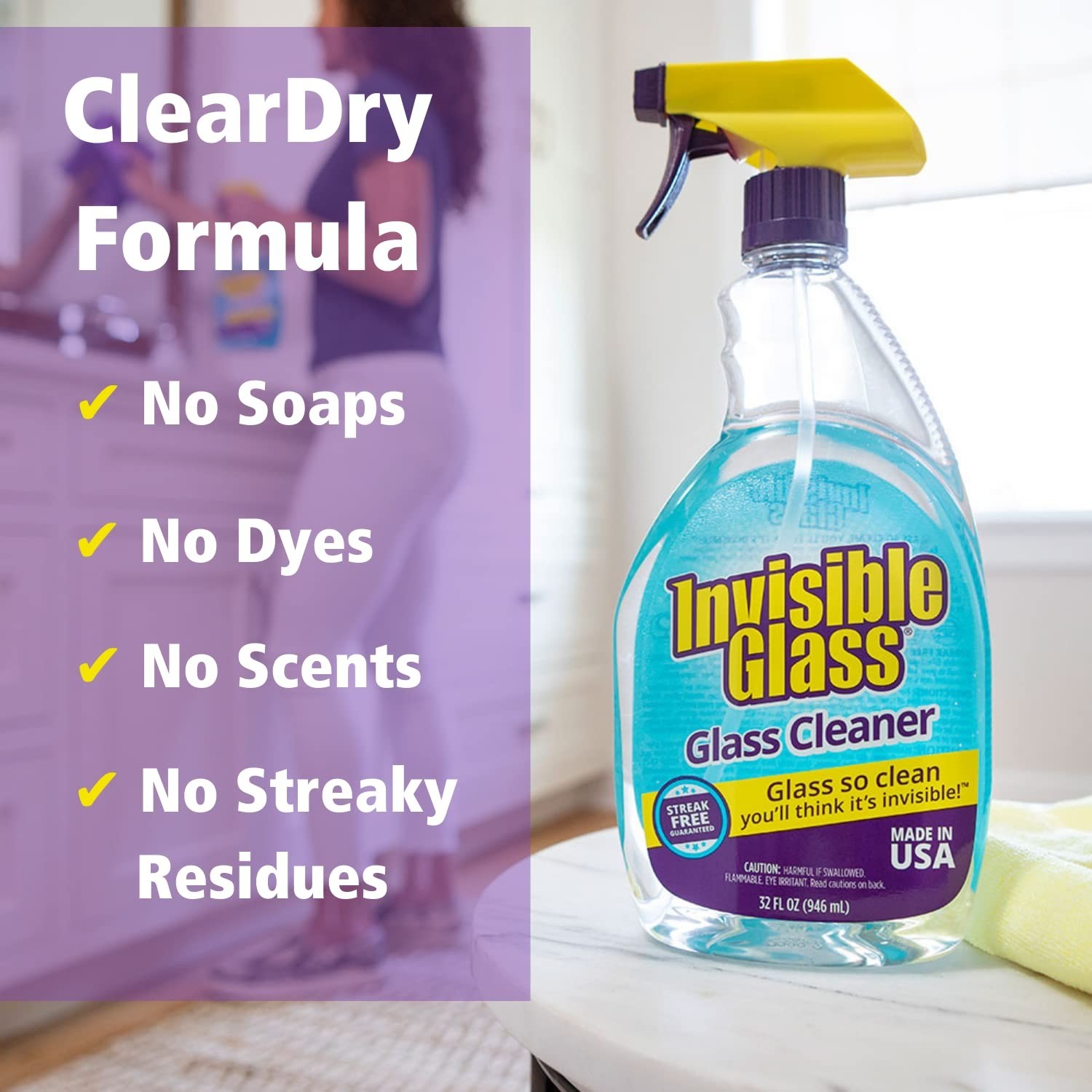 Premium Streak-Free Glass Cleaner Spray – Ammonia-Free, Tint-Safe, 32oz (6 Pack)