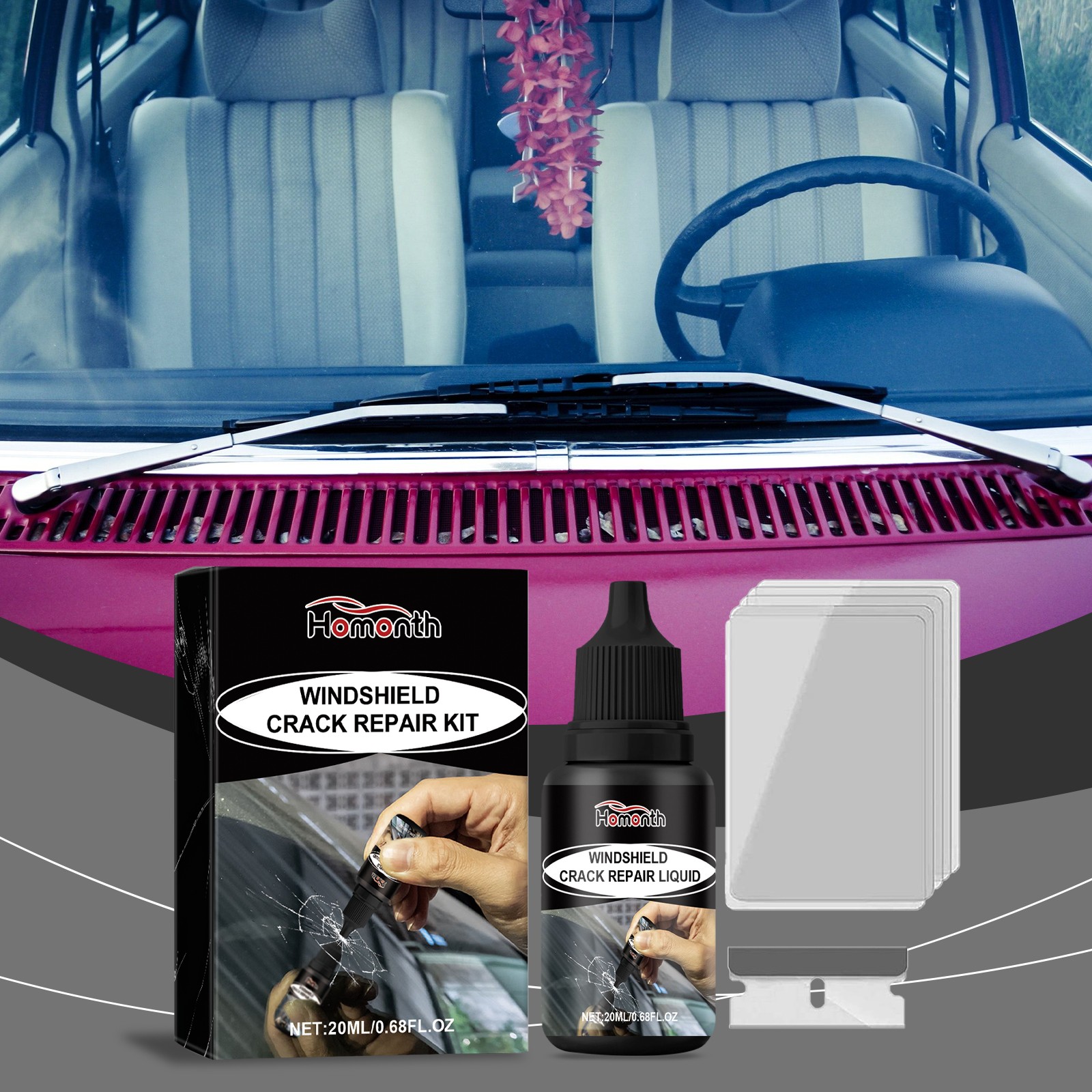 Windshield Crack Repair Kit – Rock Chip Repair UV Cure Resin for Auto Glass