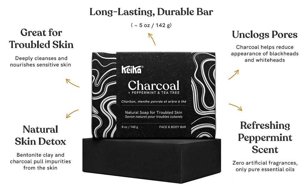 Charcoal Black Soap Bar for Eczema, Psoriasis, Face, Body, Men Women Teens with