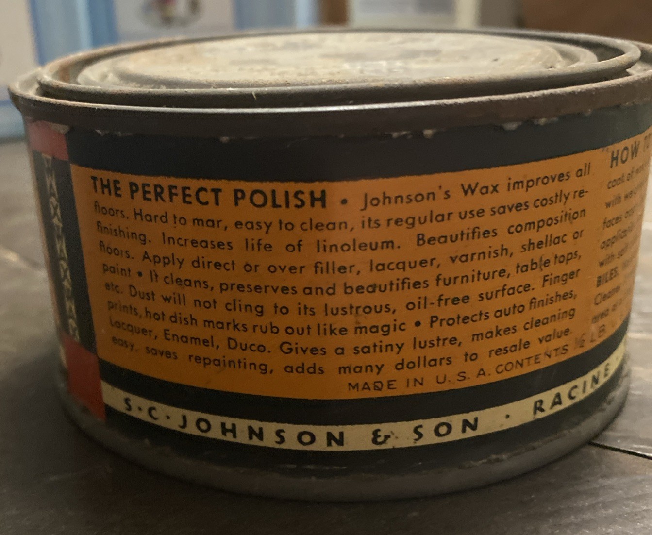 Vtg SC Johnson’s Wood Paste Wax 1/2 LB Can Original Formula