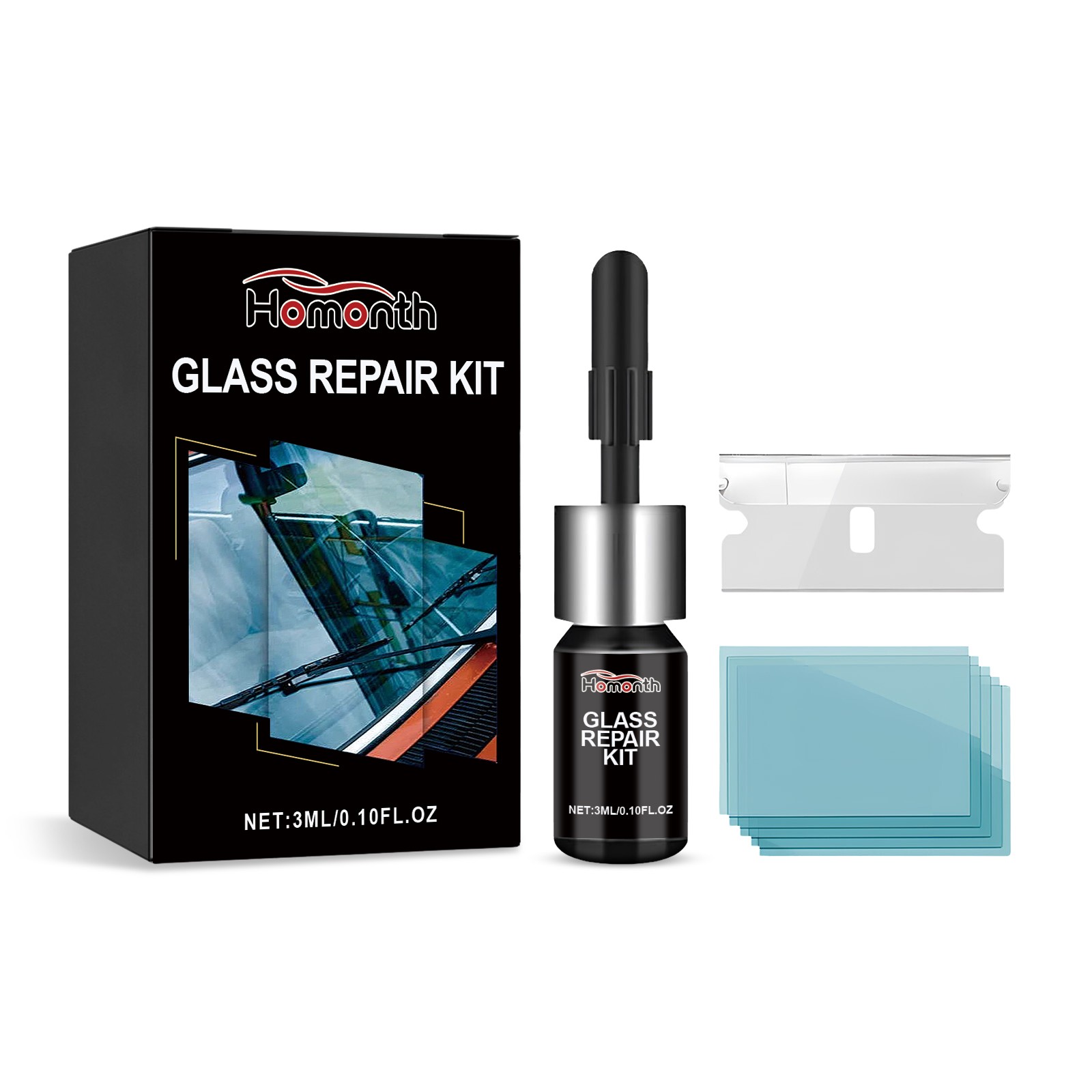 Windshield Repair Kit – Rock Chip & Crack Auto Glass Fix UV Cure DIY