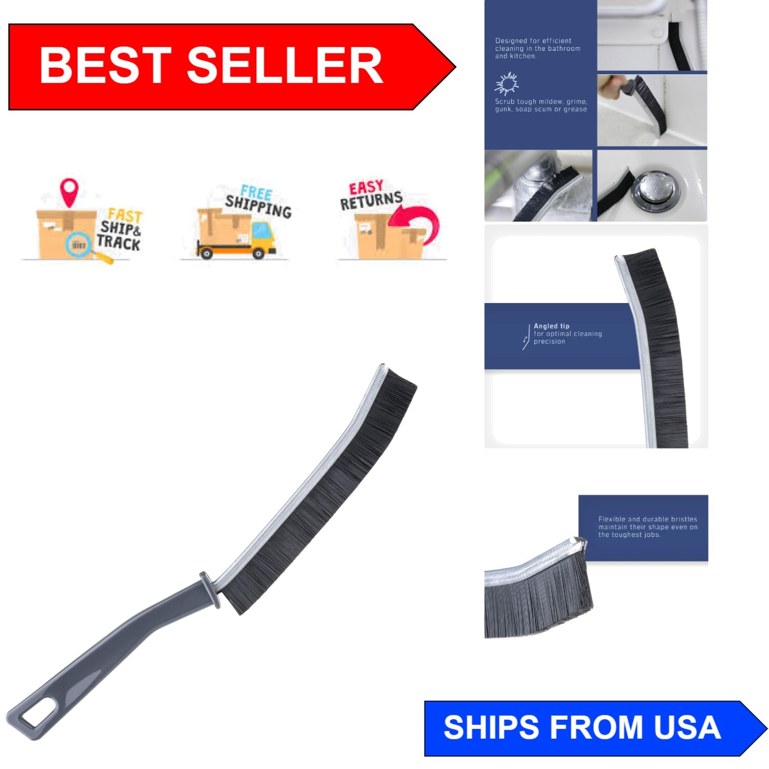 Flexible Tile Grout Cleaning Brush – Multi-Surface Deep Scrub Tool for Kitchens
