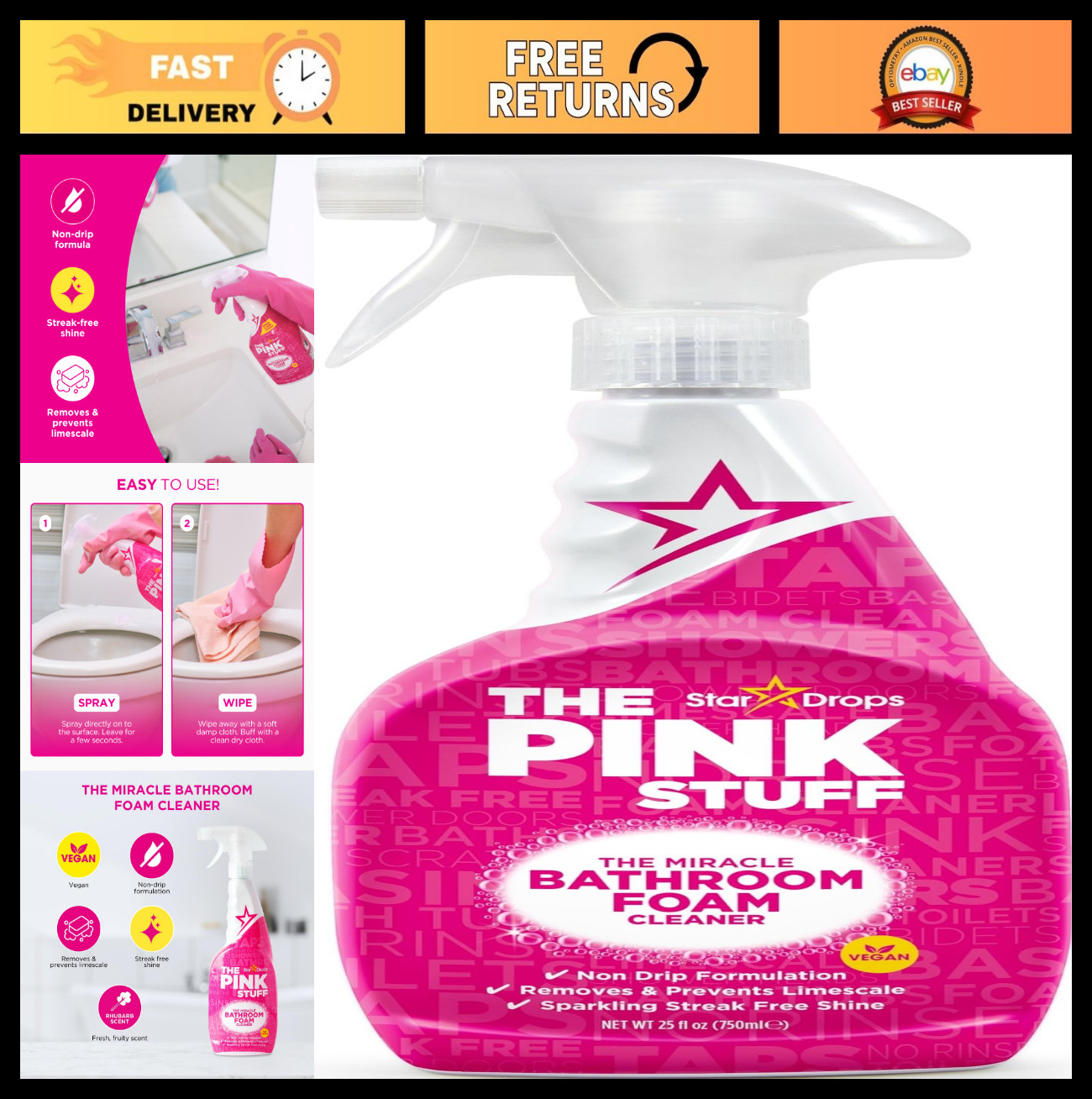 Miracle Bathroom Foam Cleaner 750ml – Streak Free, Soap Scum & Limescale Remover