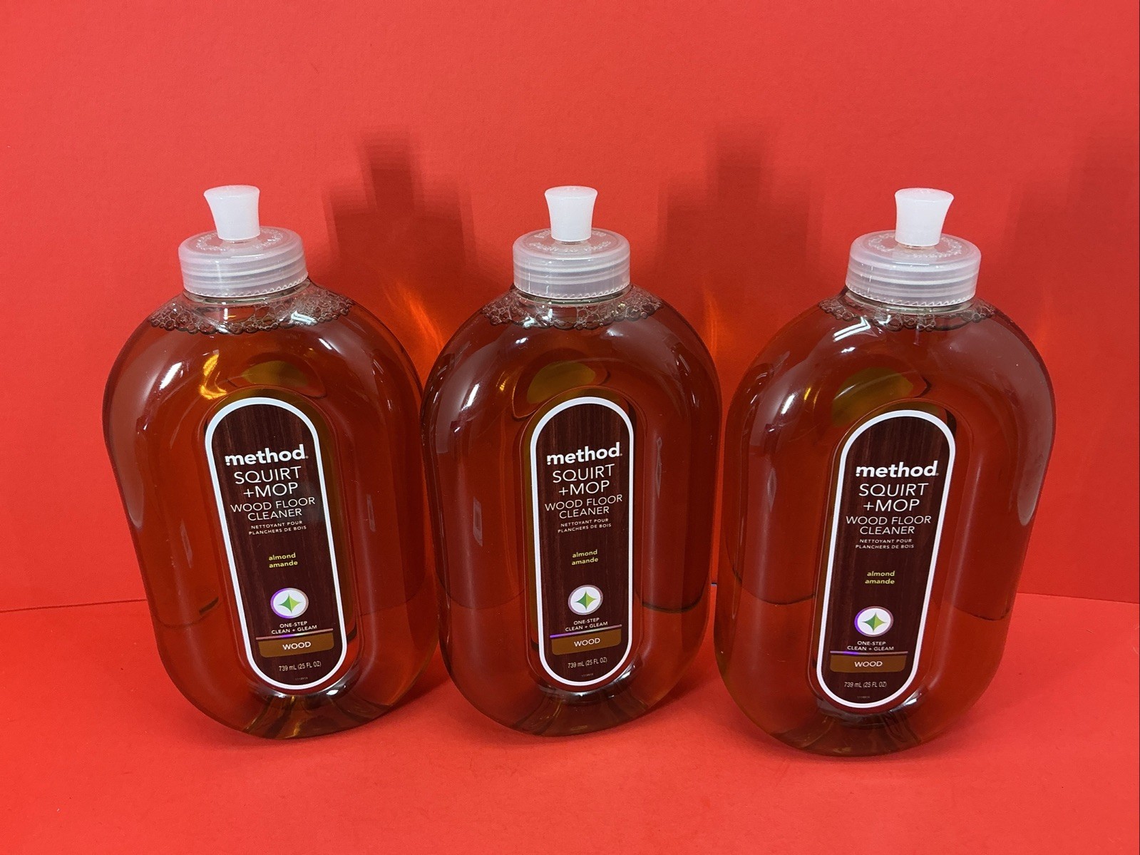 LOT of 3 METHOD SQUIRT + MOP ALMOND WOOD FLOOR CLEANER 25 oz each