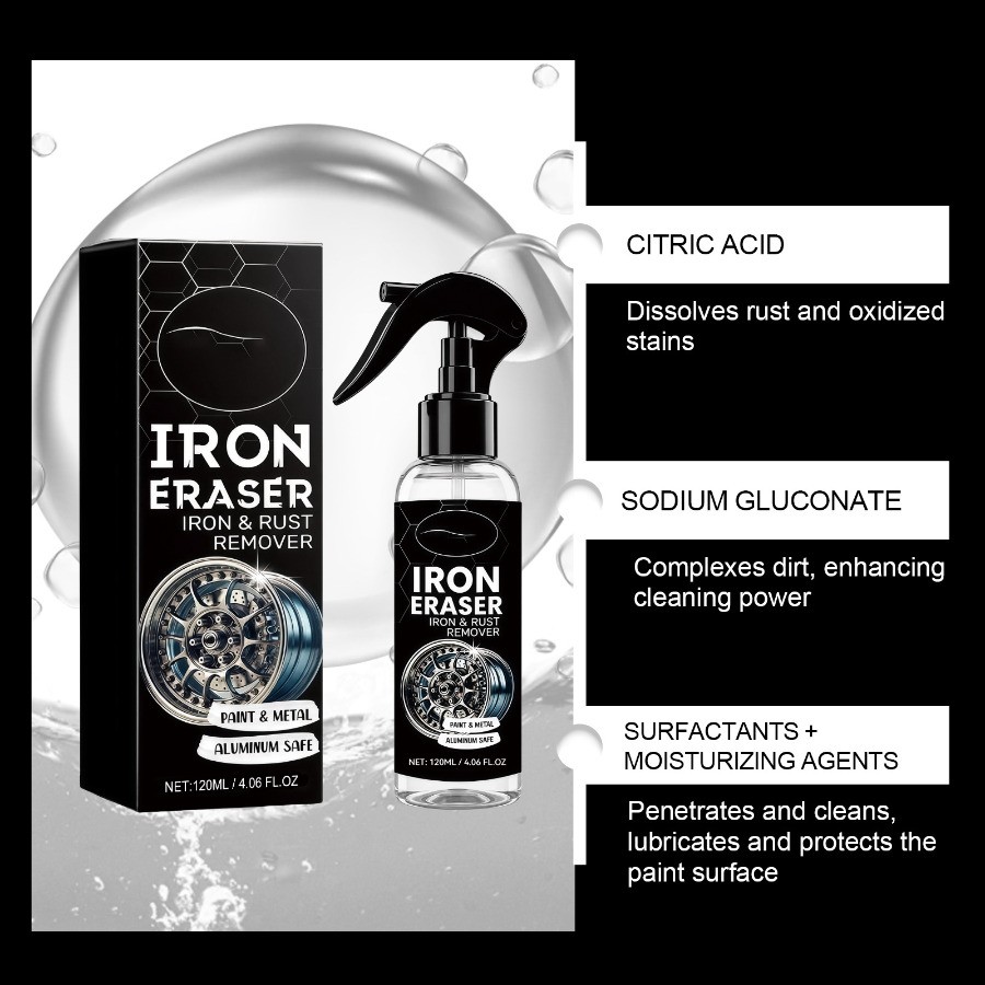 2x Iron Eraser Rust Remover Spray, Car Wheel Paint Brake Dust Fast Cleaner 120ml