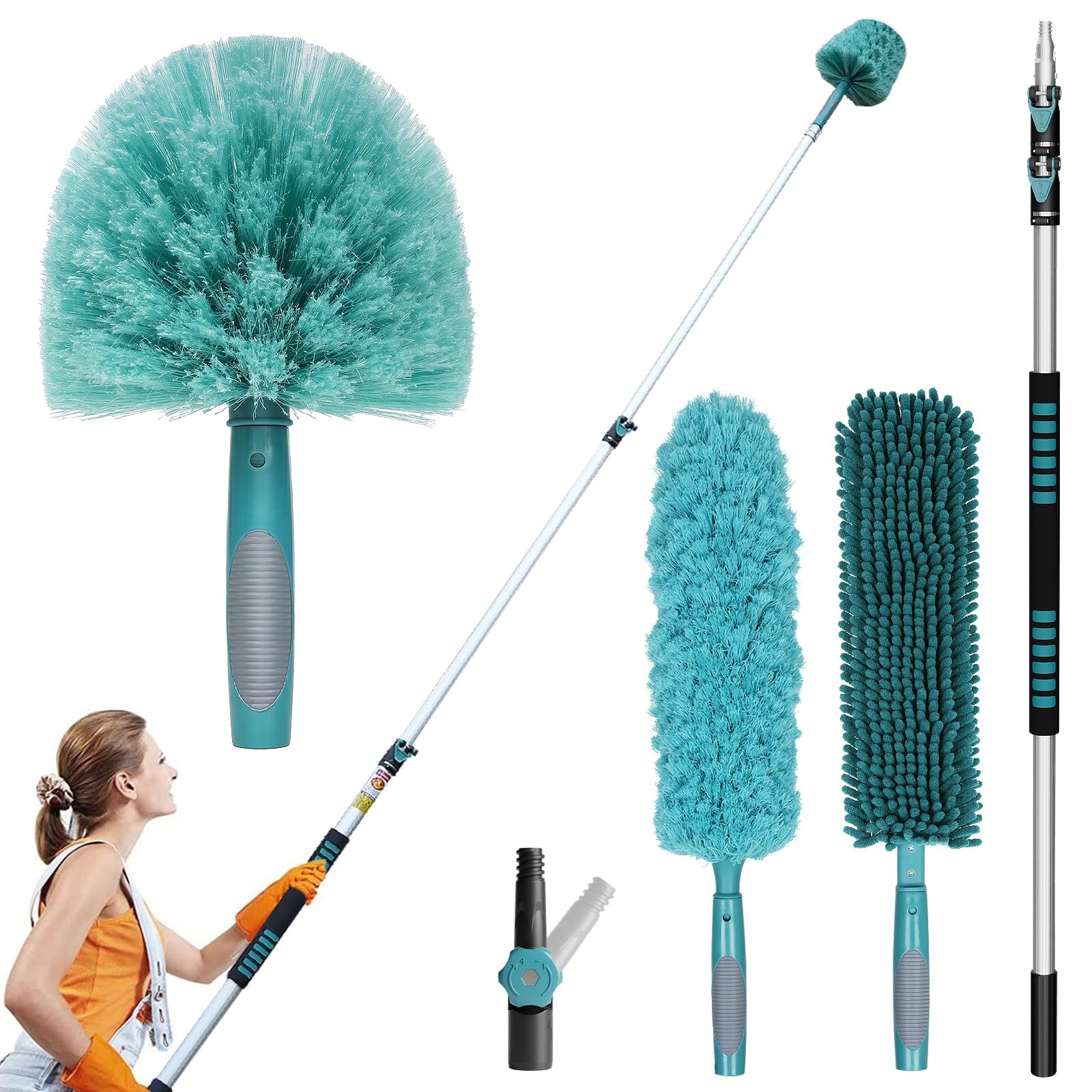 Extendable Duster Kit 512FT Pole High Ceiling Cobweb Microfiber Cleaner