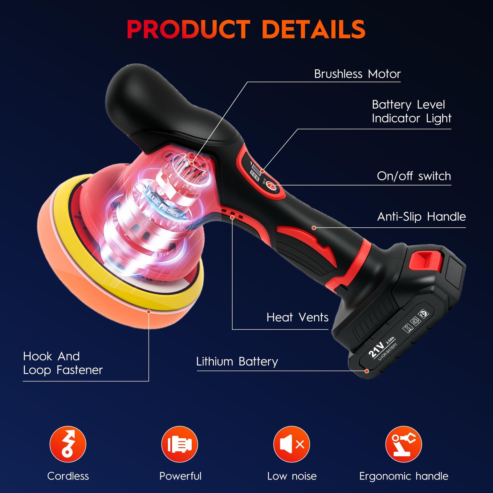 Cordless Car Buffer Polisher Kit with 2x21V Batteries, 6 Inch Car Polisher wi…