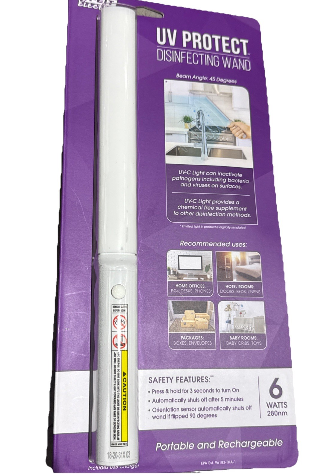 Feit Electric 6-Watt Portable Disinfecting Sanitizing Wand Portable Rechargeable
