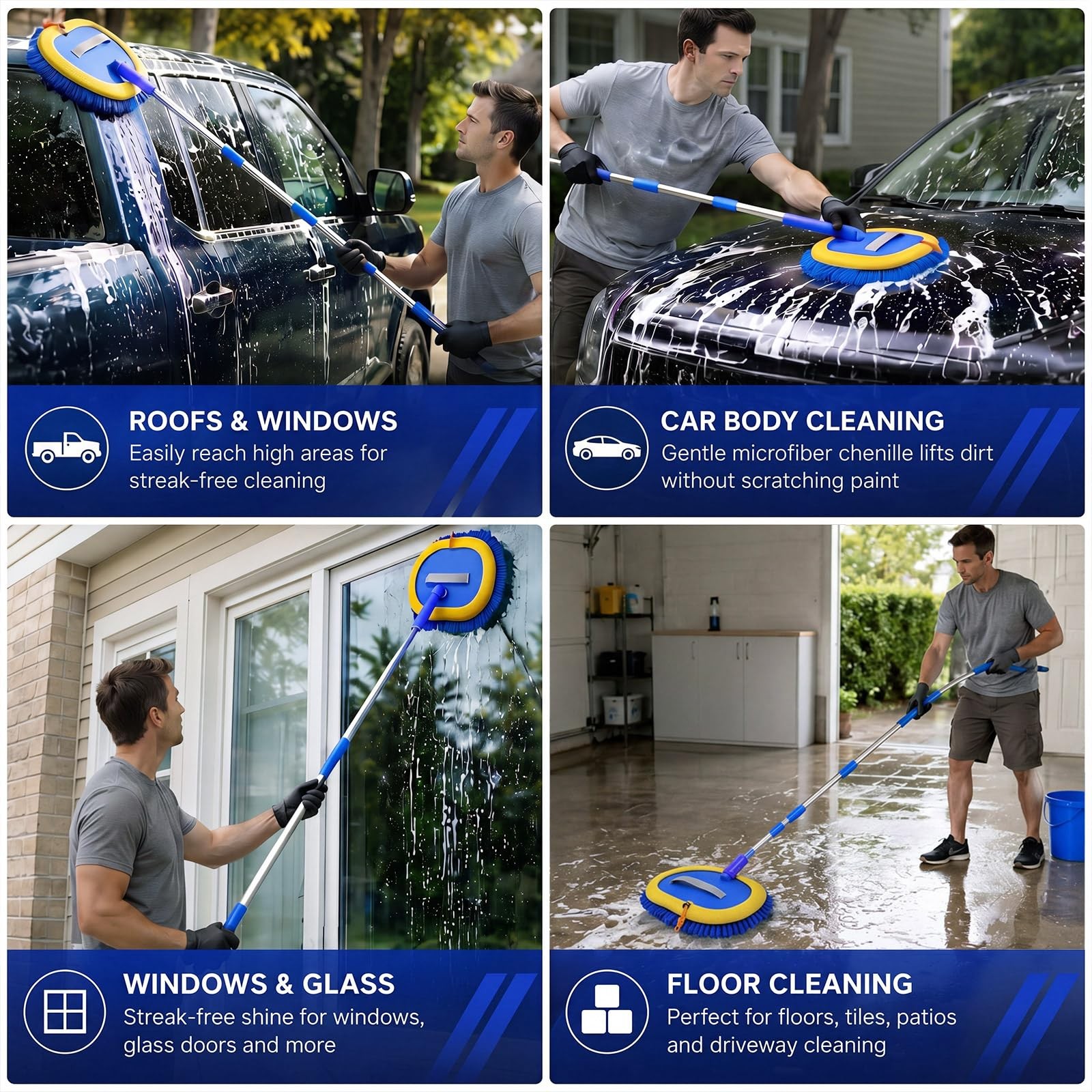 8 Pack Blue Chenille Car Wash Kit Includes Car Wash Mitt Microfiber Drying To…