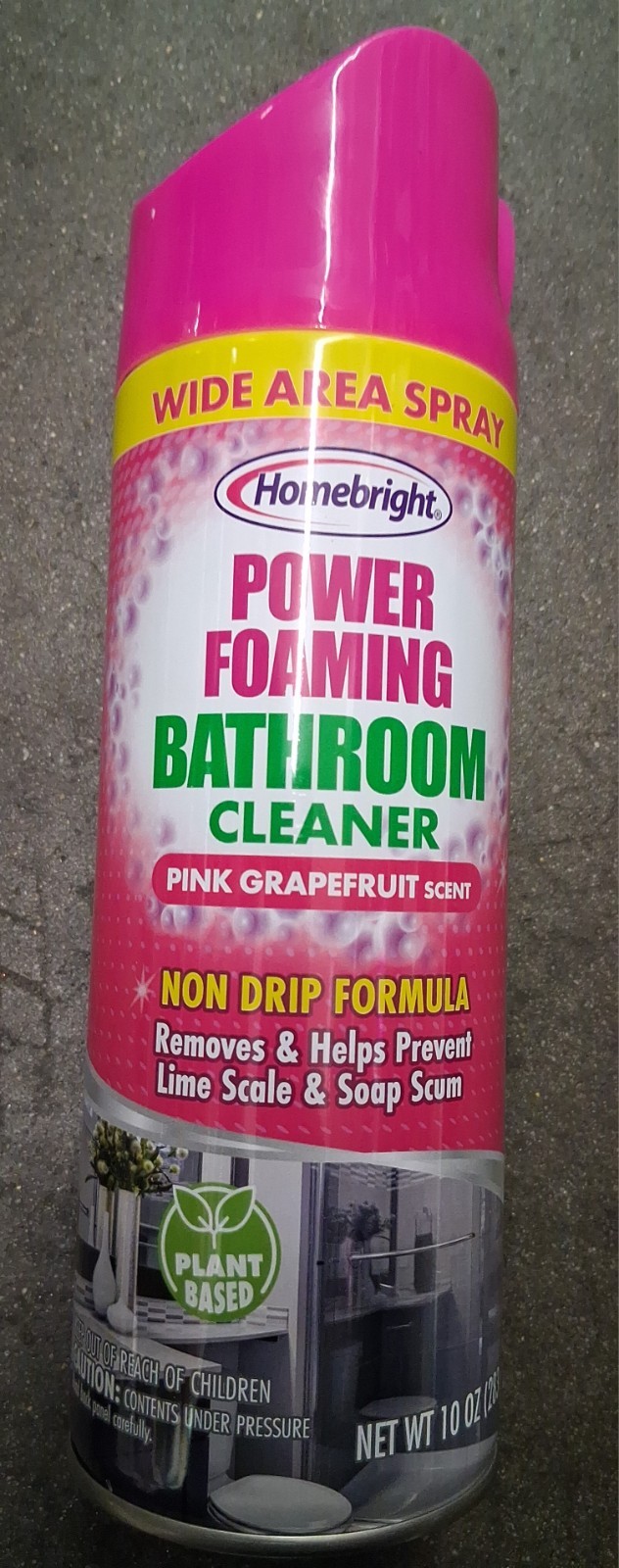 Homebright Bathroom Cleaner Foam Pink Grapefruit Plant-Based Non Drip 10 oz