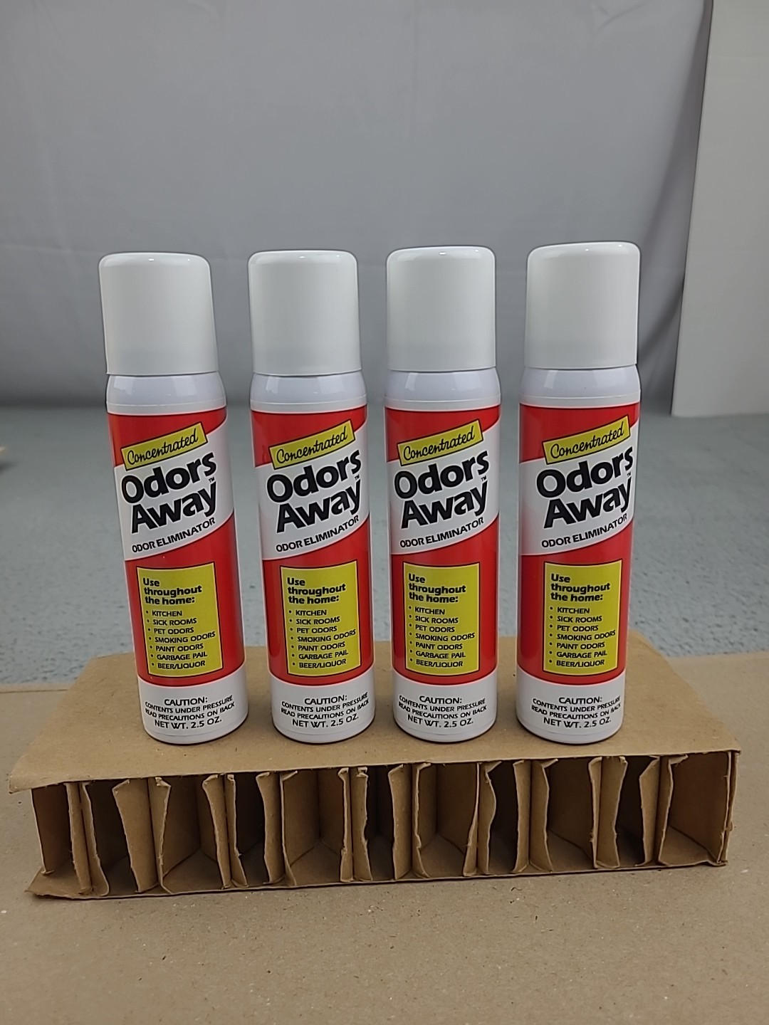 4x NEW Odors Away Concentrated Odor Eliminator Aerosol Spray Bottles 2.5oz