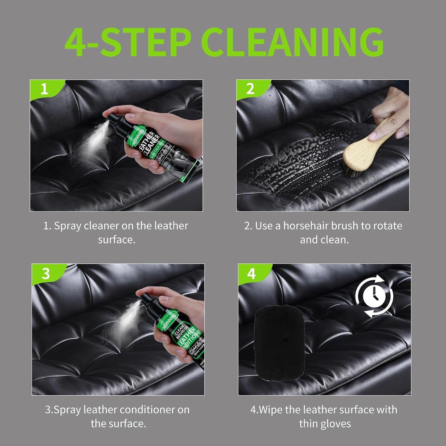 Leather Car Interior Cleaner Conditioner Kit with Clear Spray and Conditioner
