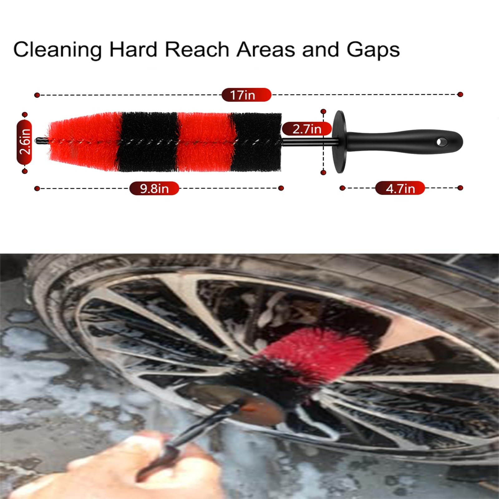 Wheel Rim Brush, Soft Bristle Long Car Tire Detailing Washing Tool for Exhaus…
