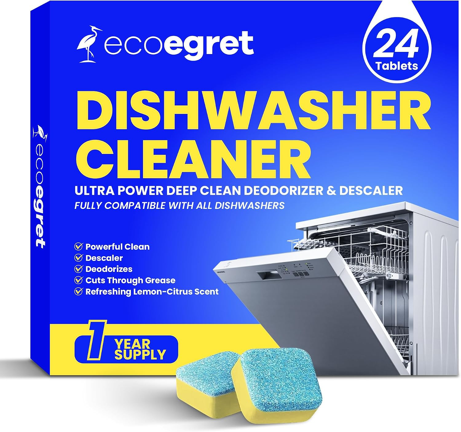 Dishwasher Cleaner Tablets (24 Count) – with Fresh Lemon Scent Dishwasher Cleane