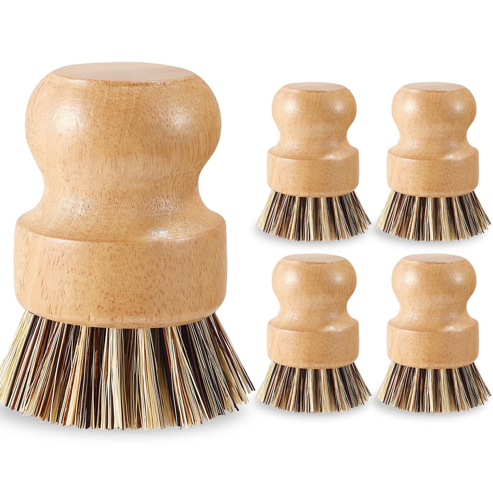 5 Pcs Wood Dish Brush Set Handheld Wok Brush Scrubber for Dishes Pans Pots Fr…