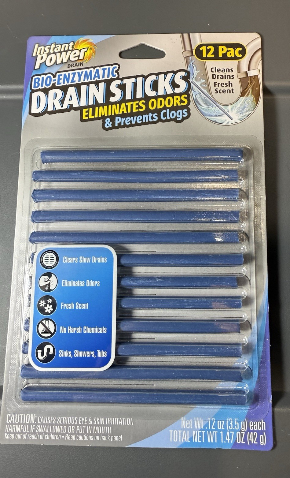 Instant Power Bio Enzymatic Drain Sticks 12 Pack Eliminate Odors & Prevent Clog