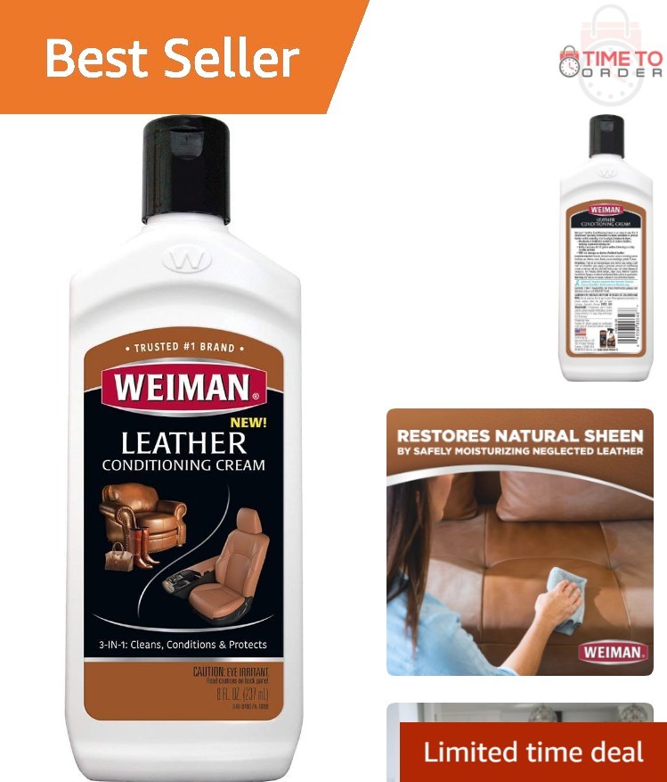 Leather Cleaner Conditioner Cream 8oz for Furniture Shoes Bags Car Seats