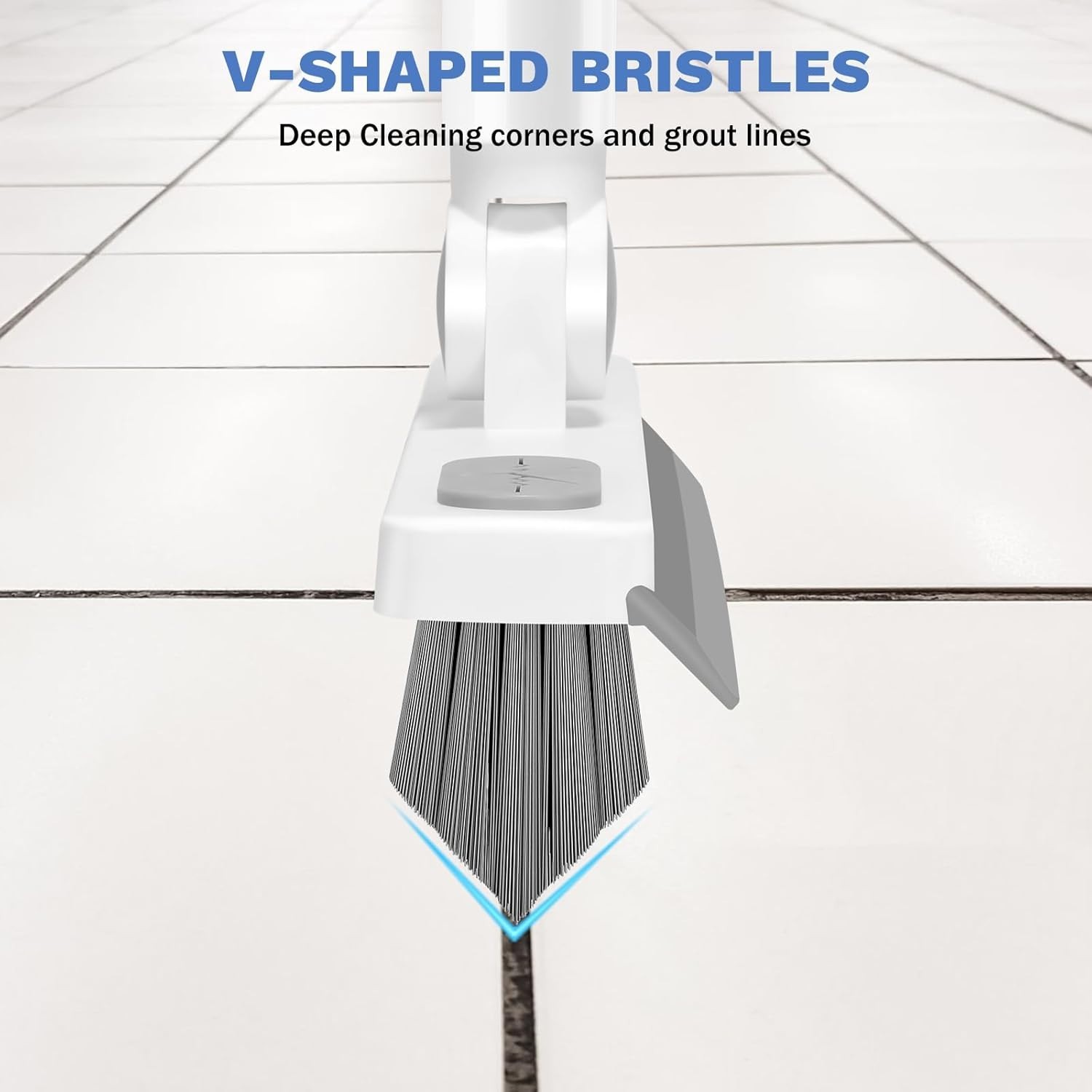 Grout Cleaner Brush with Long Handle, V-Shaped Floor Scrub Brush Swivel