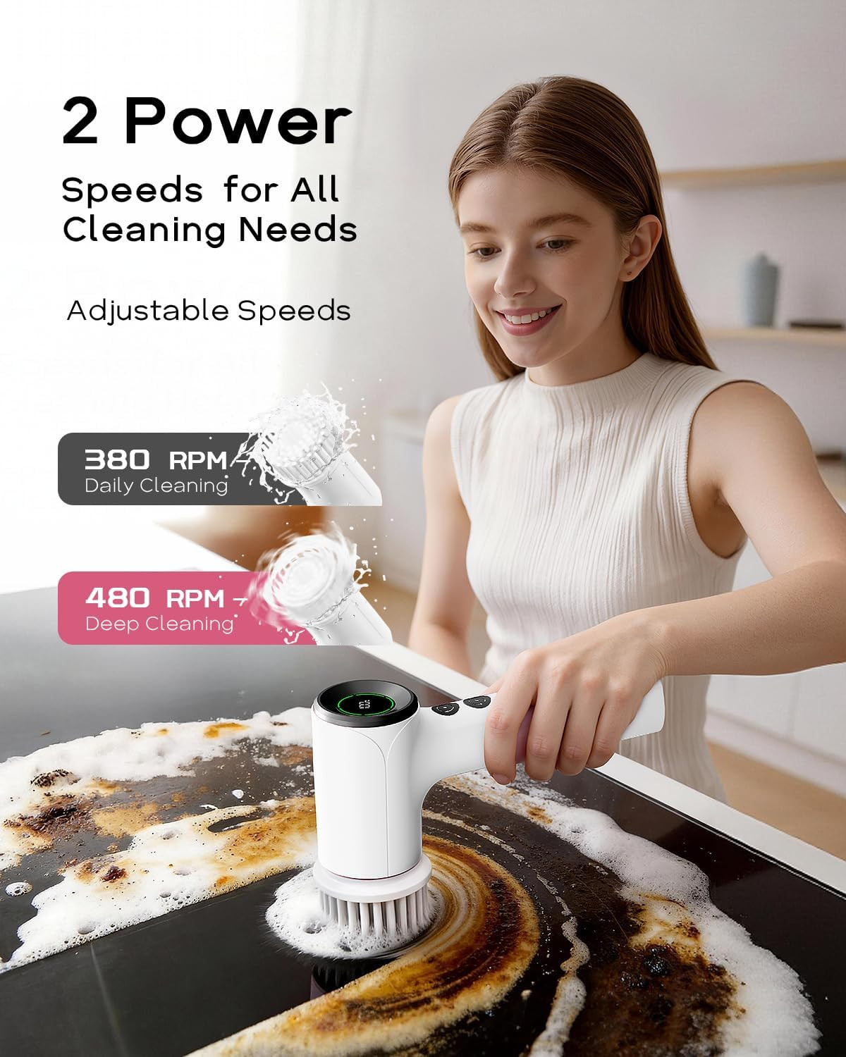 Cordless Electric Spin Scrubber with 6 Brush Heads & Large Battery for Deep Clea