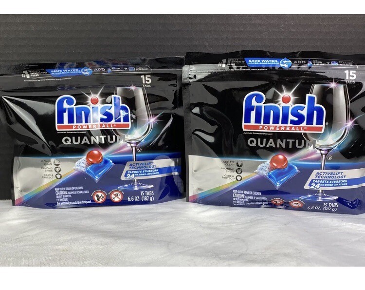 2 New Finish Powerball Quantum Dishwasher Detergent 15 Tabs Each No Pre Rinse