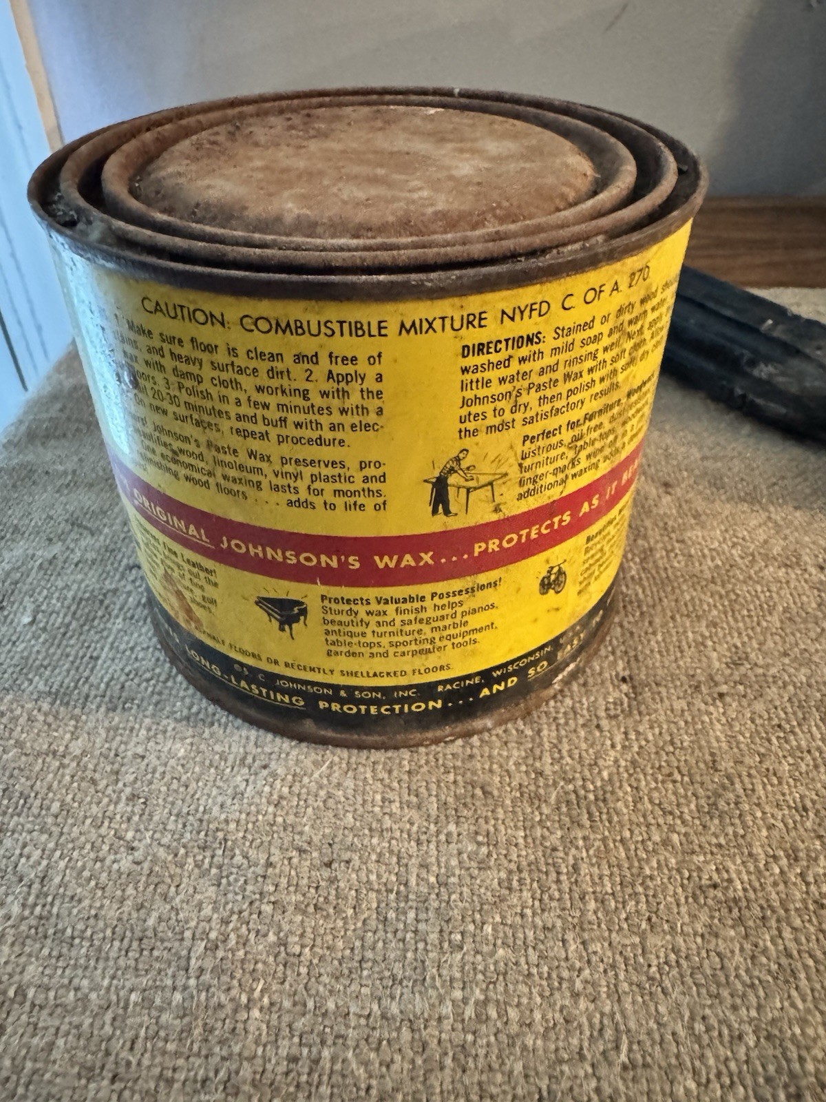 Original Formula Johnson’s Paste Wax 16 Oz. One Pound Can ALMOST Full See Photo