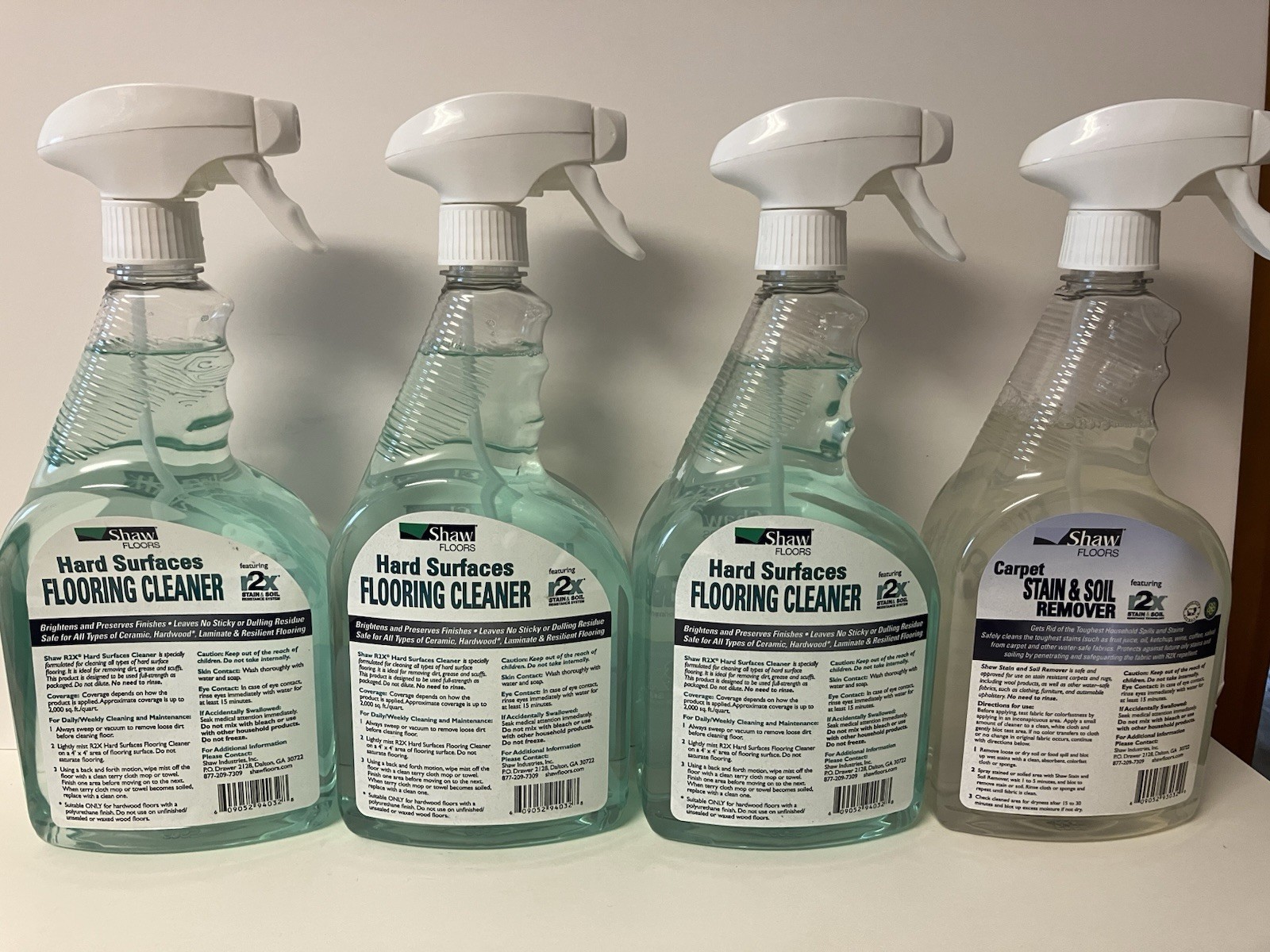 Shaw Flooring Cleaner Hard Surfaces (3) & Carpet Stain Remover (1) 32oz Bottles