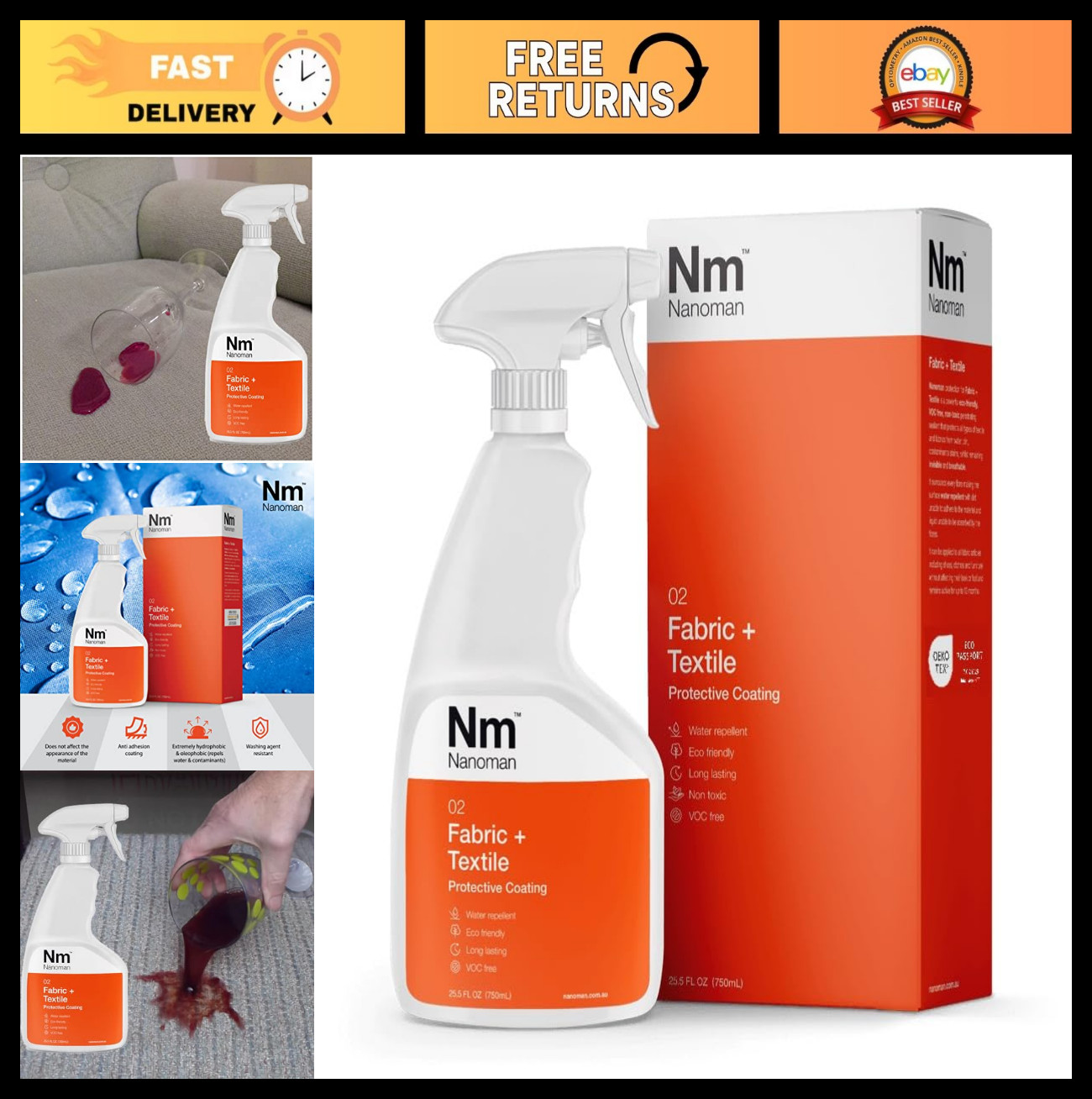 Fabric & Textile Protector Spray – Invisible, Waterproof, Stain-Resistant, Eco-F